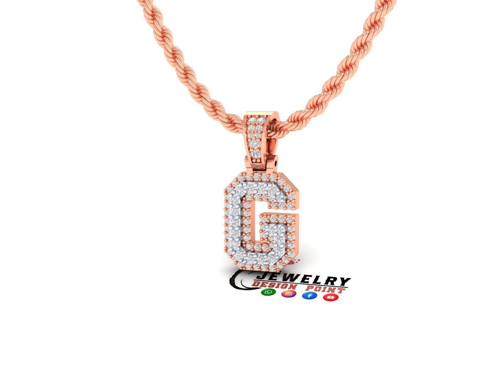 Custom Initial G Letter Diamond Pendant A to Z Alphabet Necklace 3D print model_2