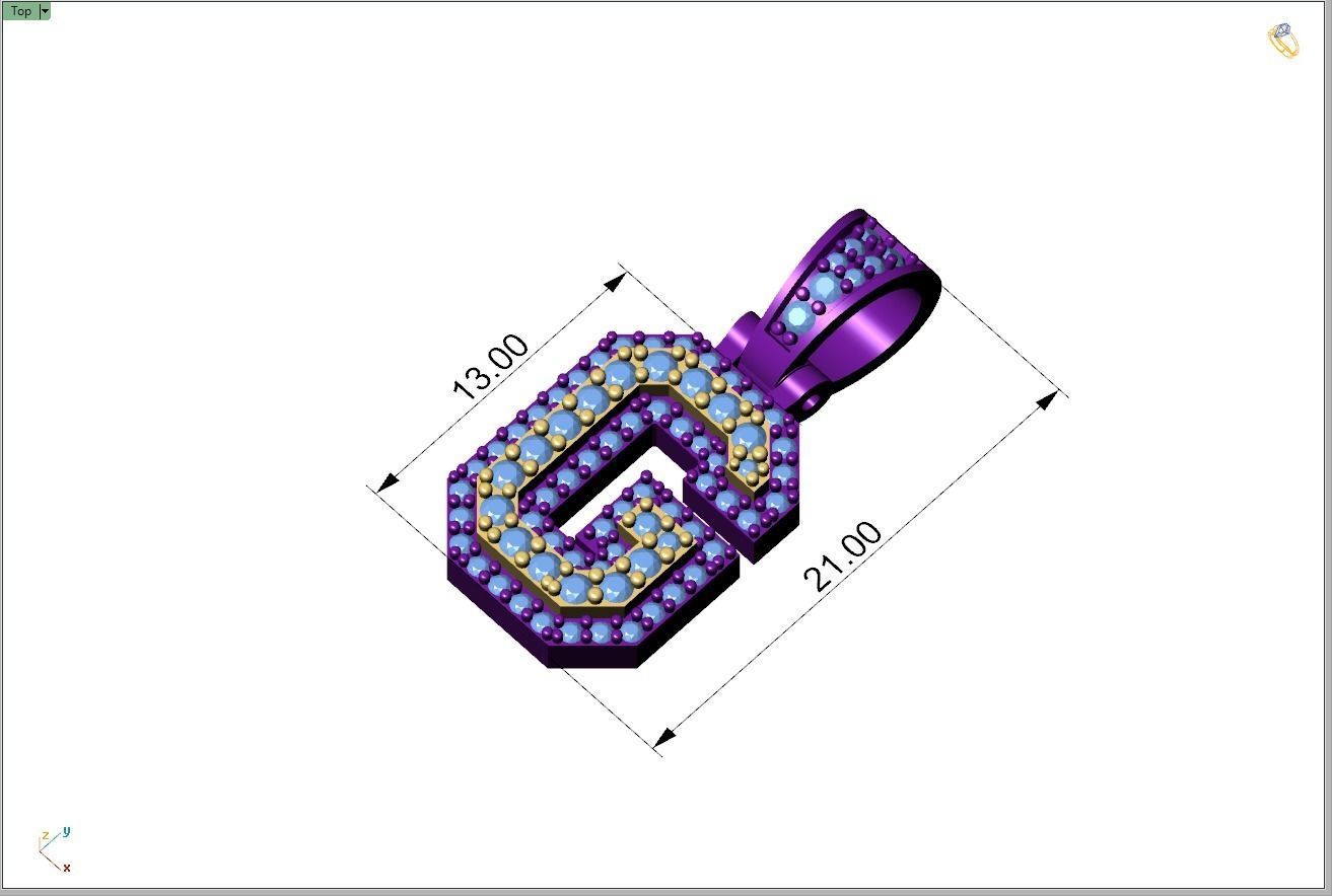 Custom Initial G Letter Diamond Pendant A to Z Alphabet Necklace 3D print model_4