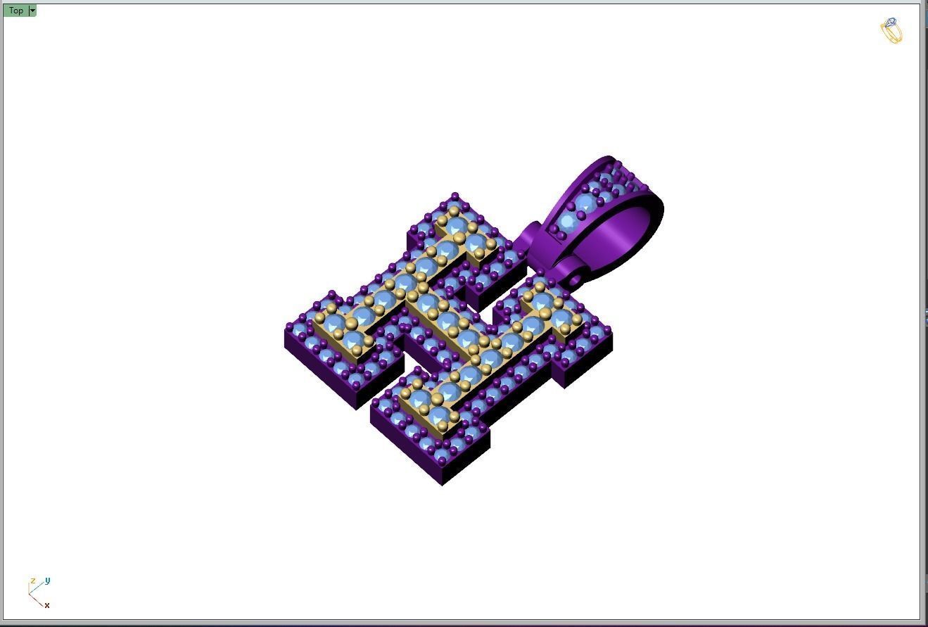 Custom Initial H Letter Diamond Pendant A to Z Alphabet Necklace 3D print model_8