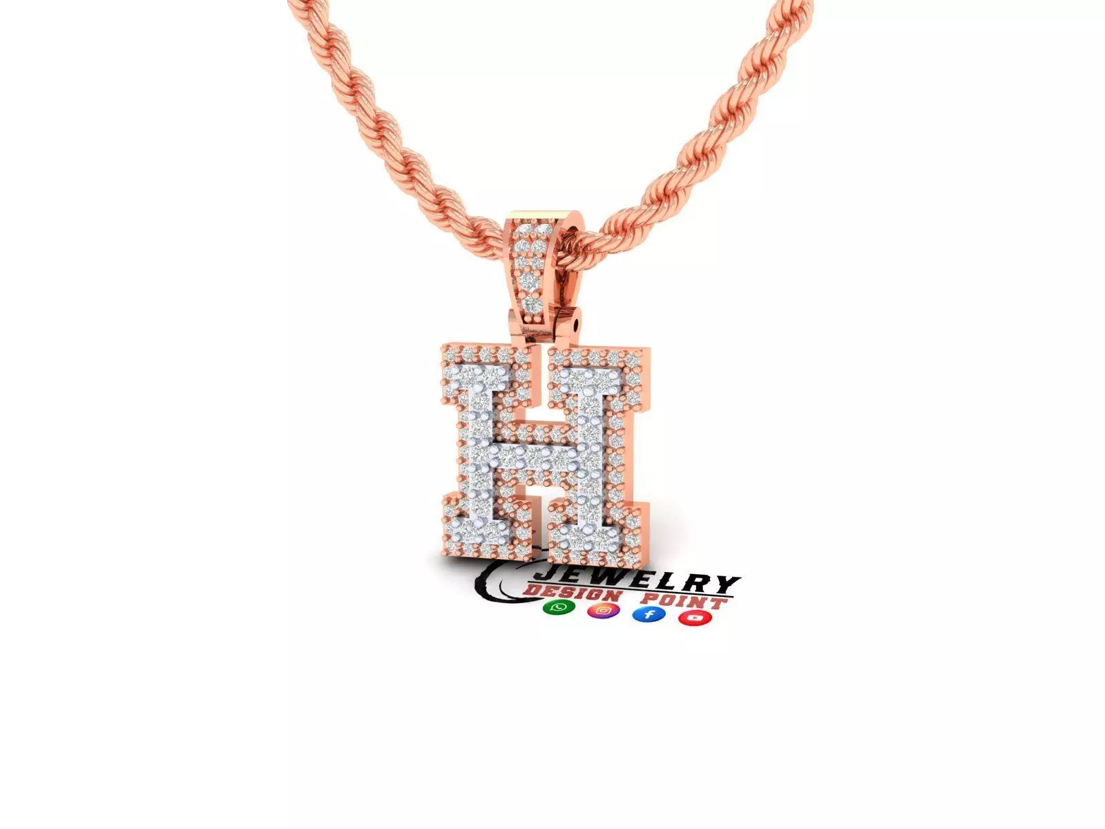 Custom Initial H Letter Diamond Pendant A to Z Alphabet Necklace 3D print model_0
