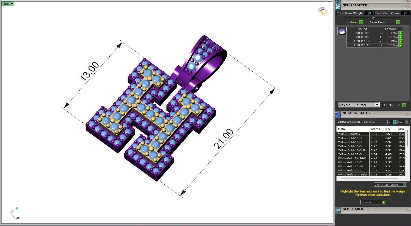 Custom Initial H Letter Diamond Pendant A to Z Alphabet Necklace 3D print model_6