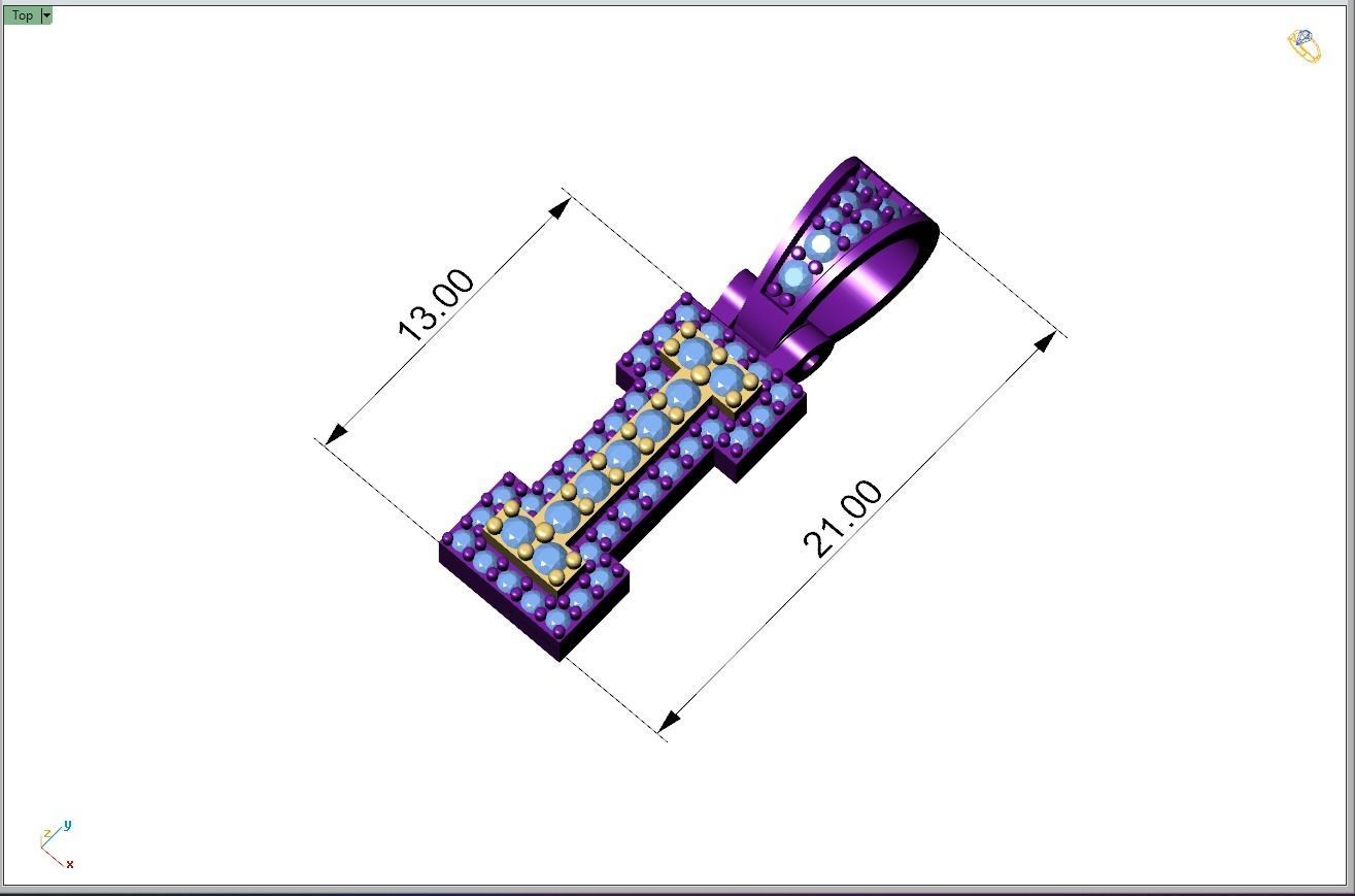 Custom Initial I Letter Diamond Pendant A to Z Alphabet Necklace 3D print model_4