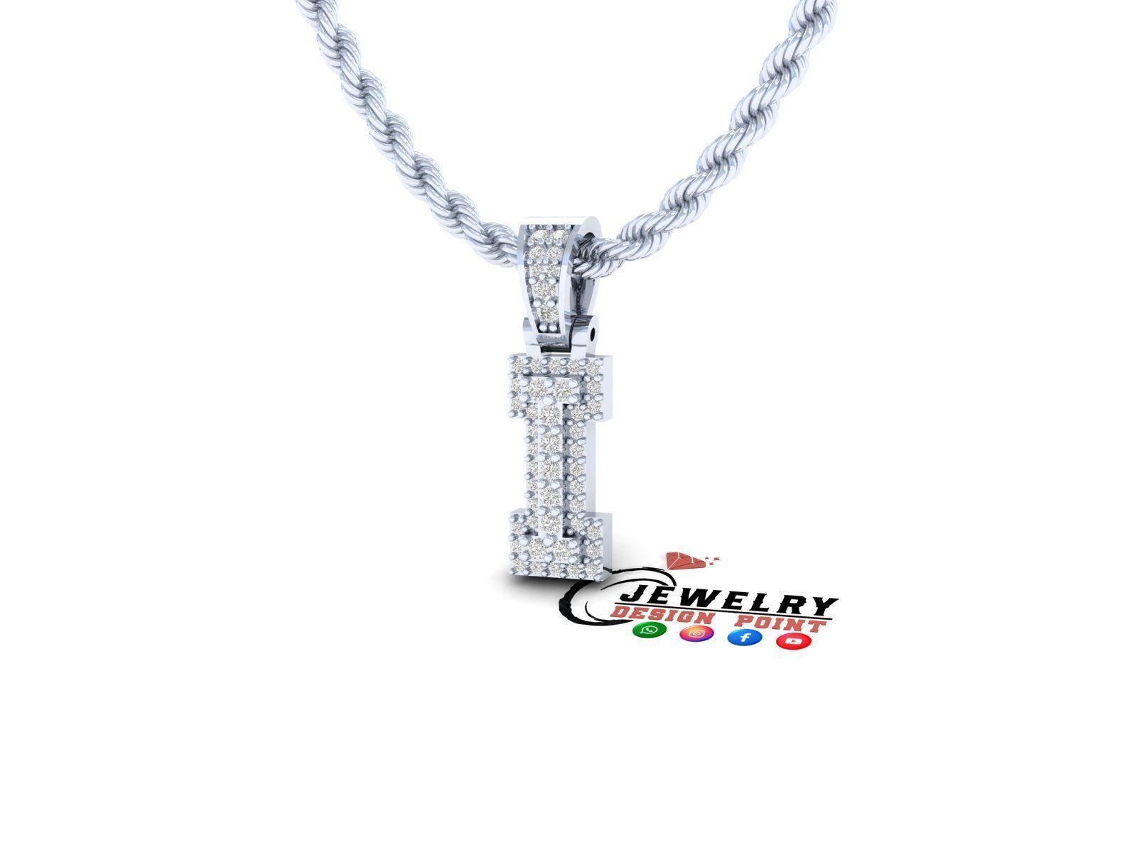 Custom Initial I Letter Diamond Pendant A to Z Alphabet Necklace 3D print model_2
