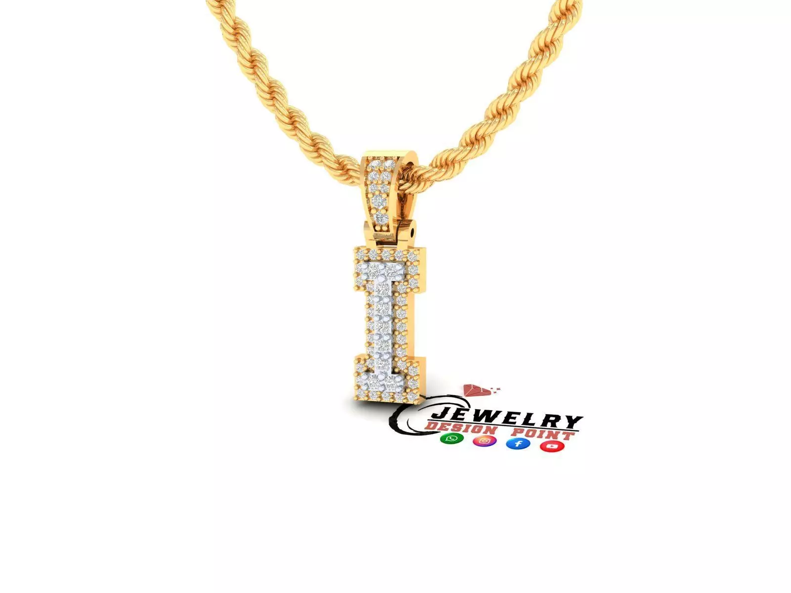 Custom Initial I Letter Diamond Pendant A to Z Alphabet Necklace 3D print model_0