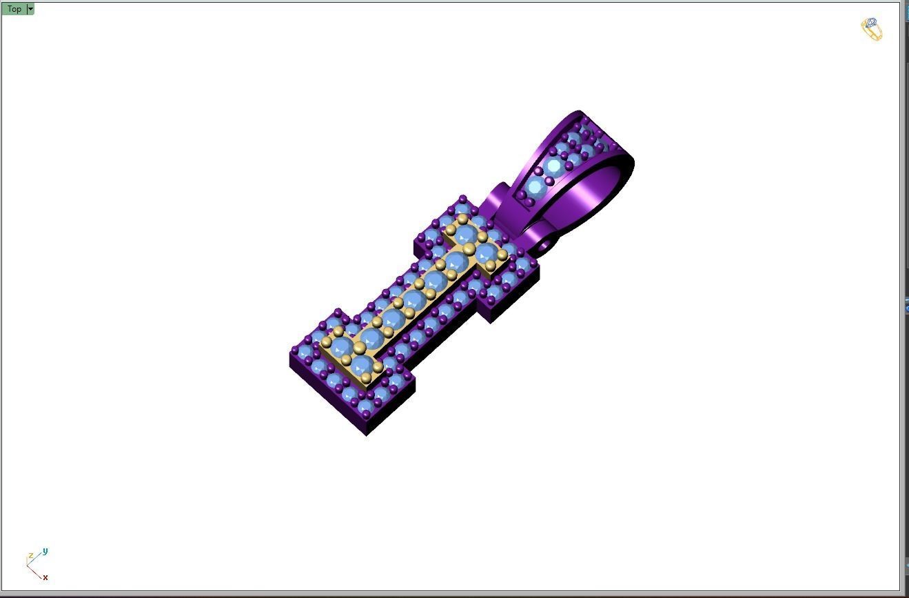 Custom Initial I Letter Diamond Pendant A to Z Alphabet Necklace 3D print model_8