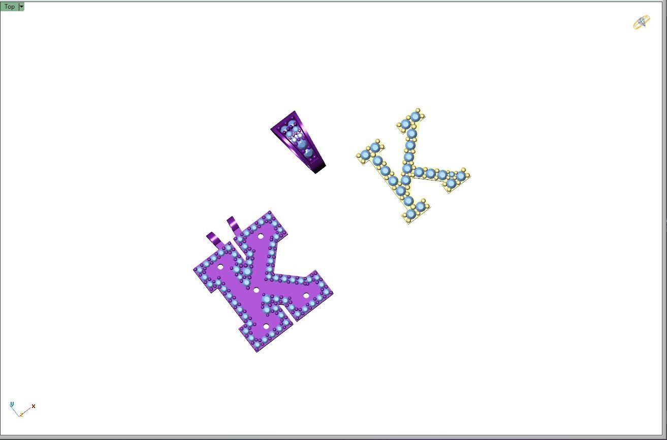 Custom Initial K Letter Diamond Pendant A to Z Alphabet Necklace 3D print model_11