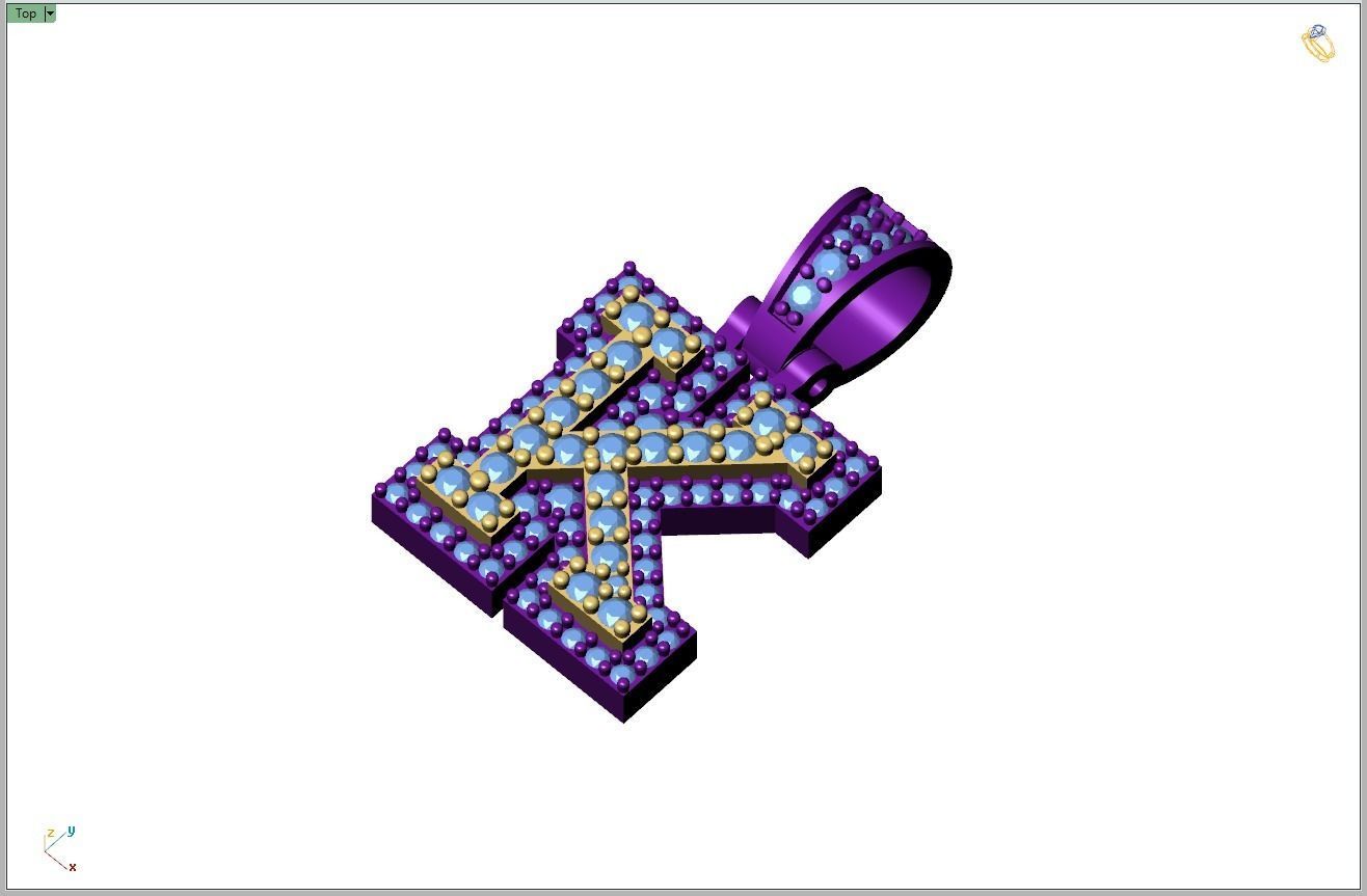 Custom Initial K Letter Diamond Pendant A to Z Alphabet Necklace 3D print model_9