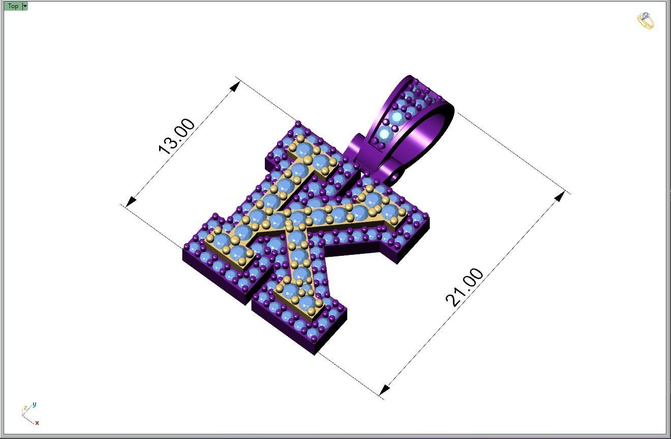 Custom Initial K Letter Diamond Pendant A to Z Alphabet Necklace 3D print model_5