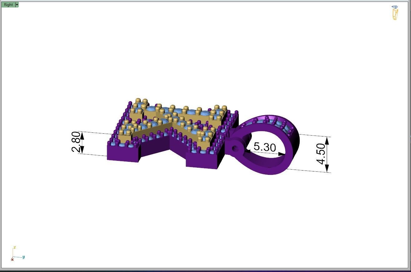 Custom Initial K Letter Diamond Pendant A to Z Alphabet Necklace 3D print model_8