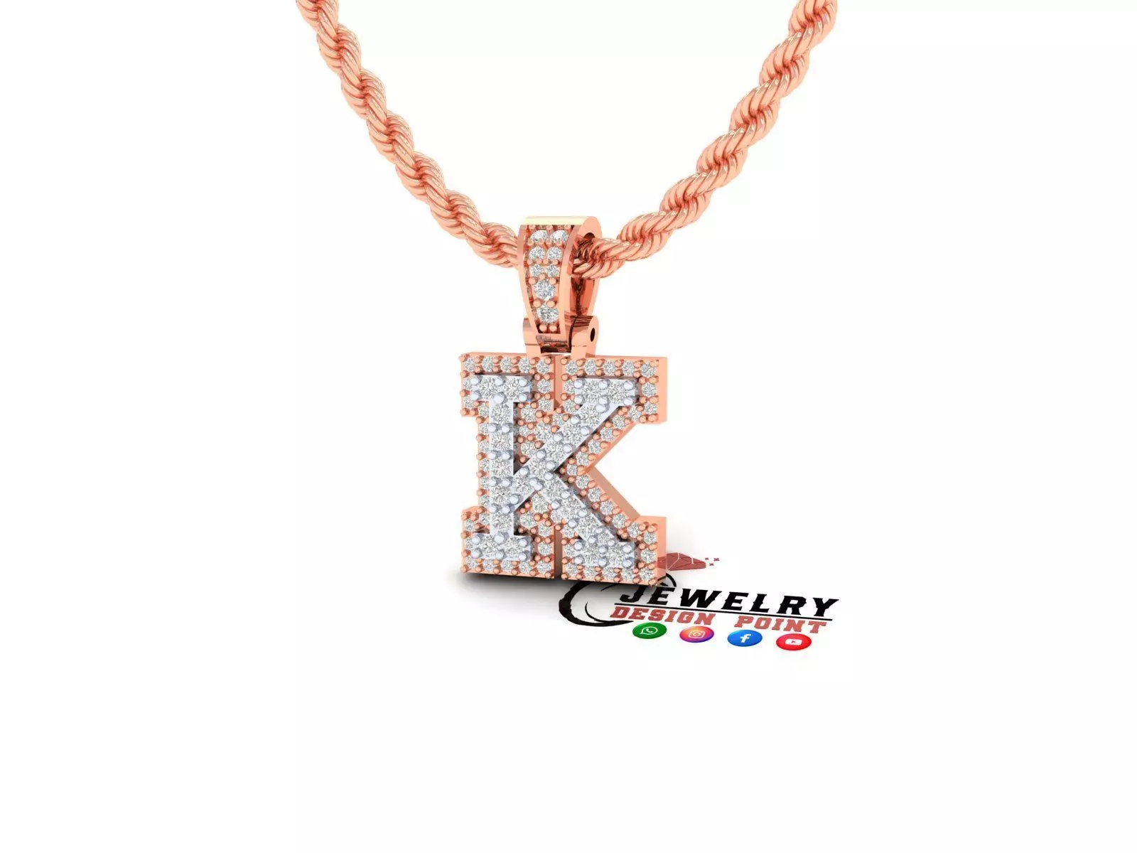 Custom Initial K Letter Diamond Pendant A to Z Alphabet Necklace 3D print model_0