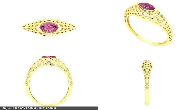Gold Filigree Ring Marquise Ruby Jewelry Rings Printable 3D print model