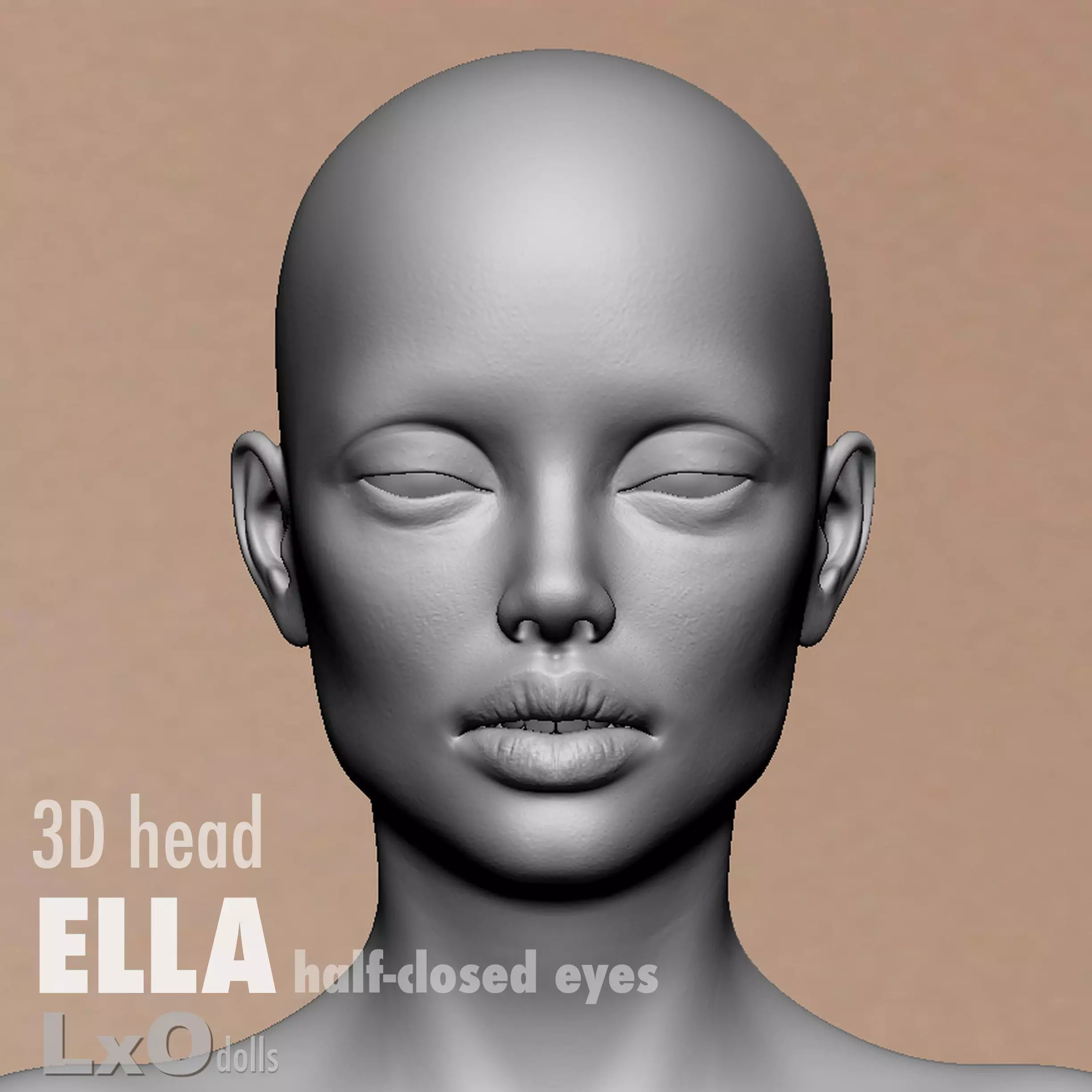 3D Female Head - ELLA half-closed eyes 3D model_0