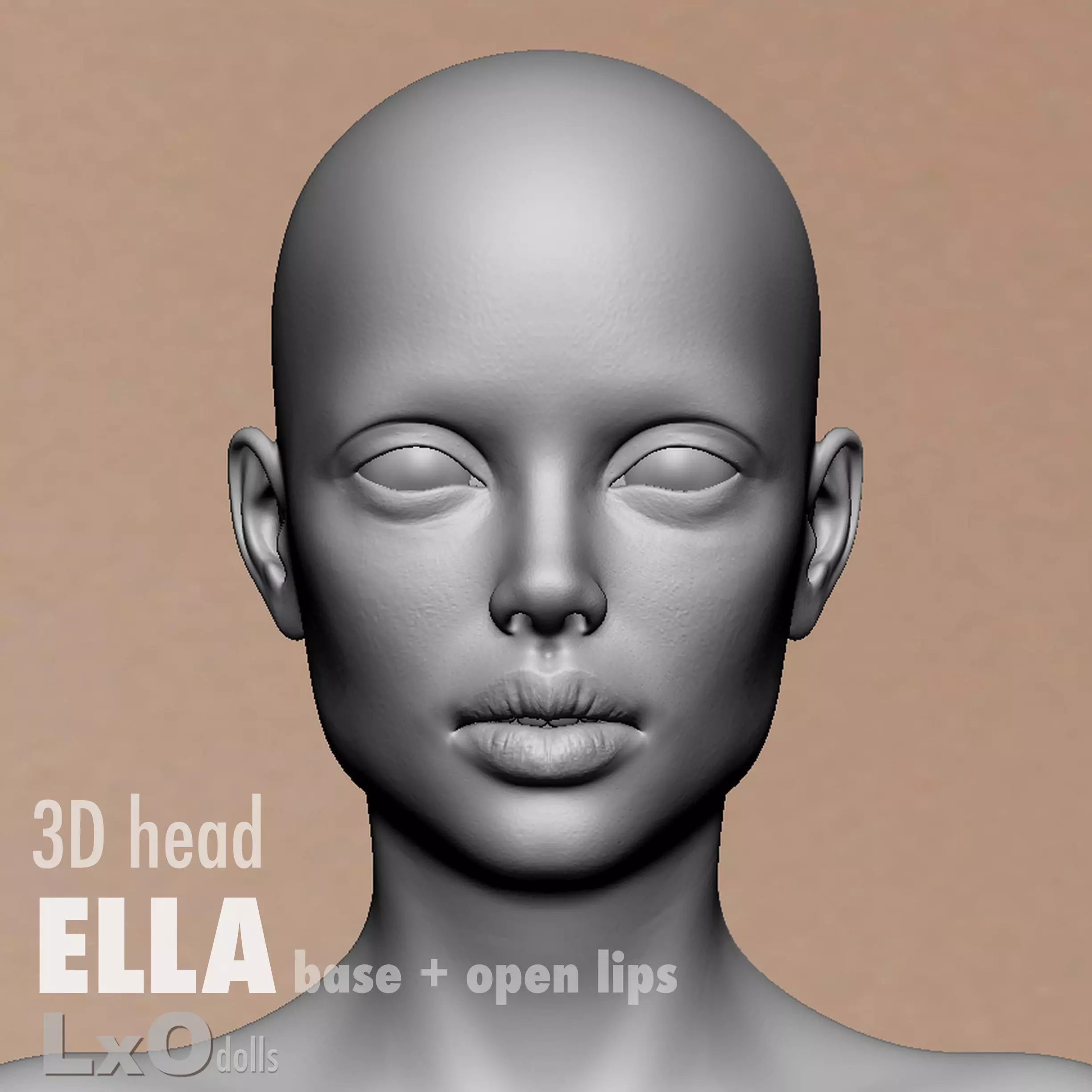 3D Female Head - ELLA base  open-lips  3D model_0