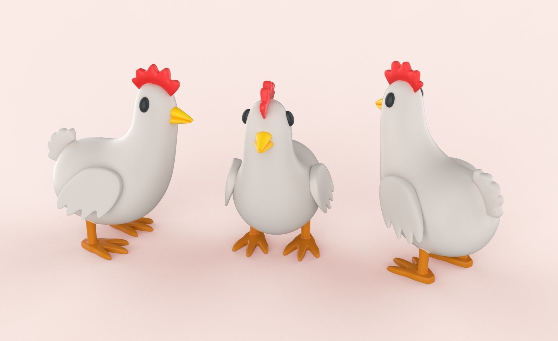 Cartoon Chicken Animal Style Cute Low-poly 3D model_2