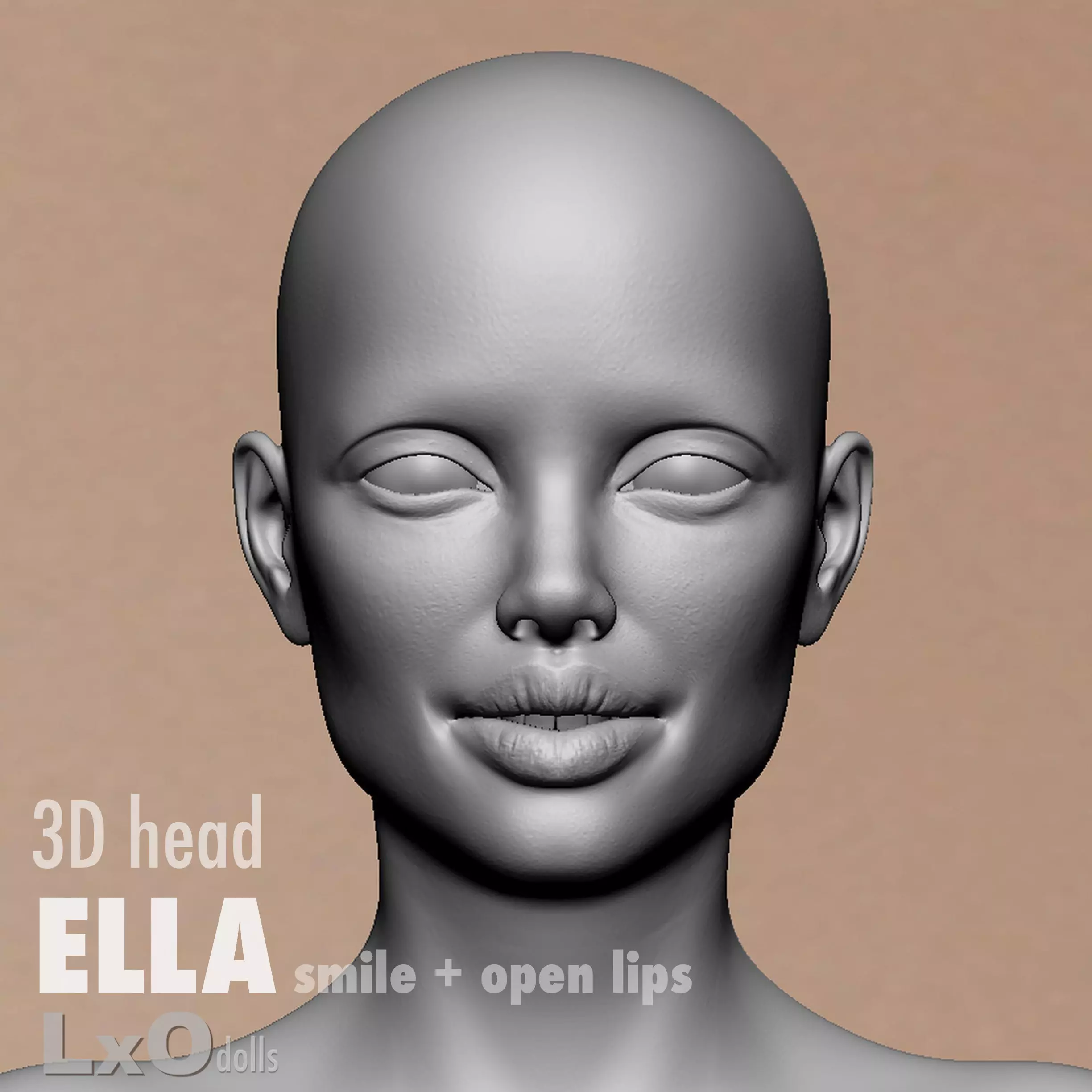 3D Female Head - ELLA smile open-lips 3D model_0