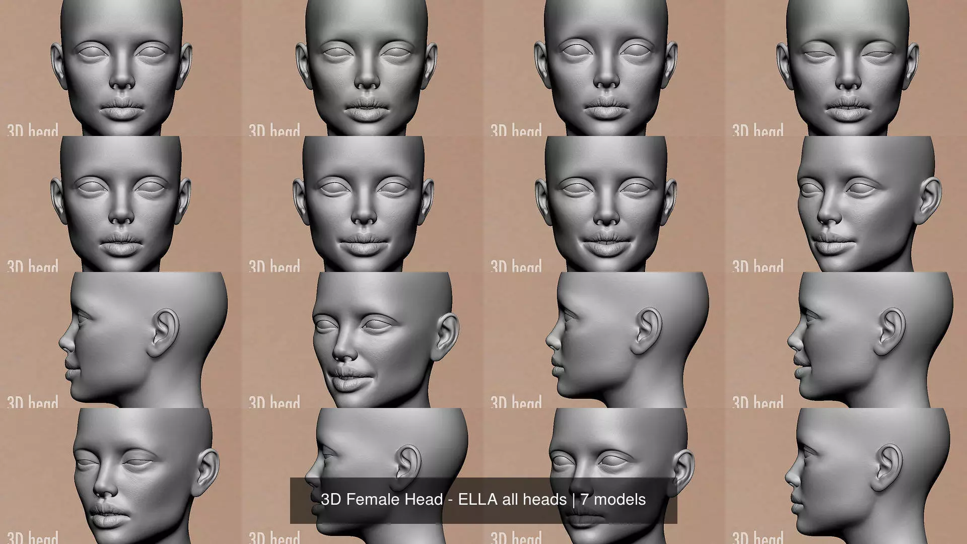 3D Female Head - ELLA all heads 3D Model Collection_0