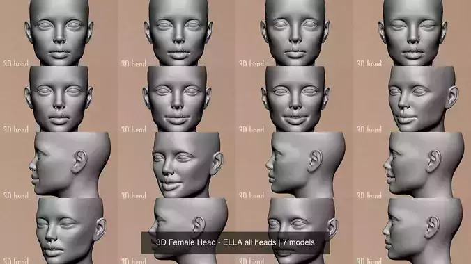 3D Female Head - ELLA all heads 3D Model Collection