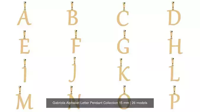Gabriola Alphabet Letter Pendant Collection 15 mm