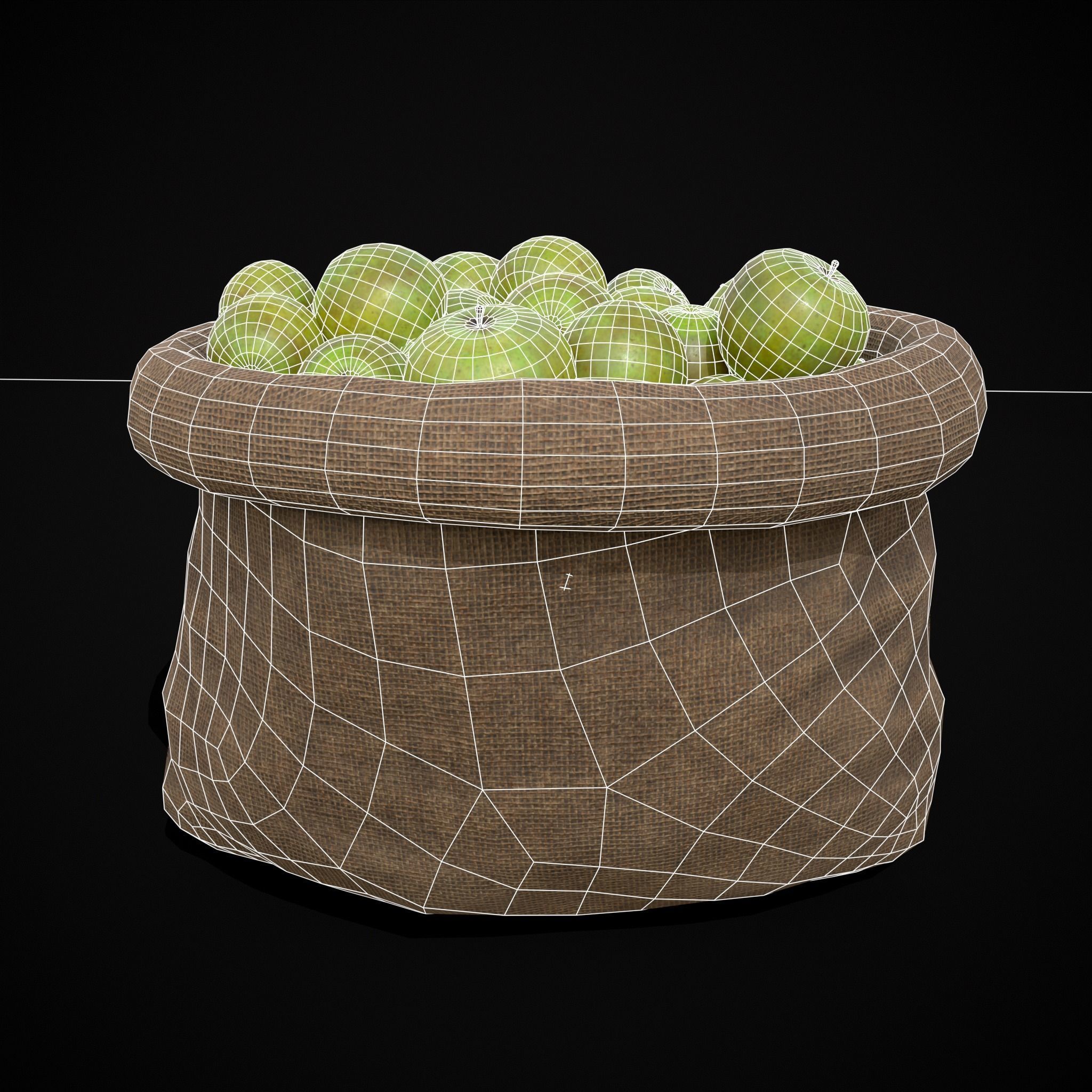 Burlap Sacks of Green Apples Low-poly 3D model_20