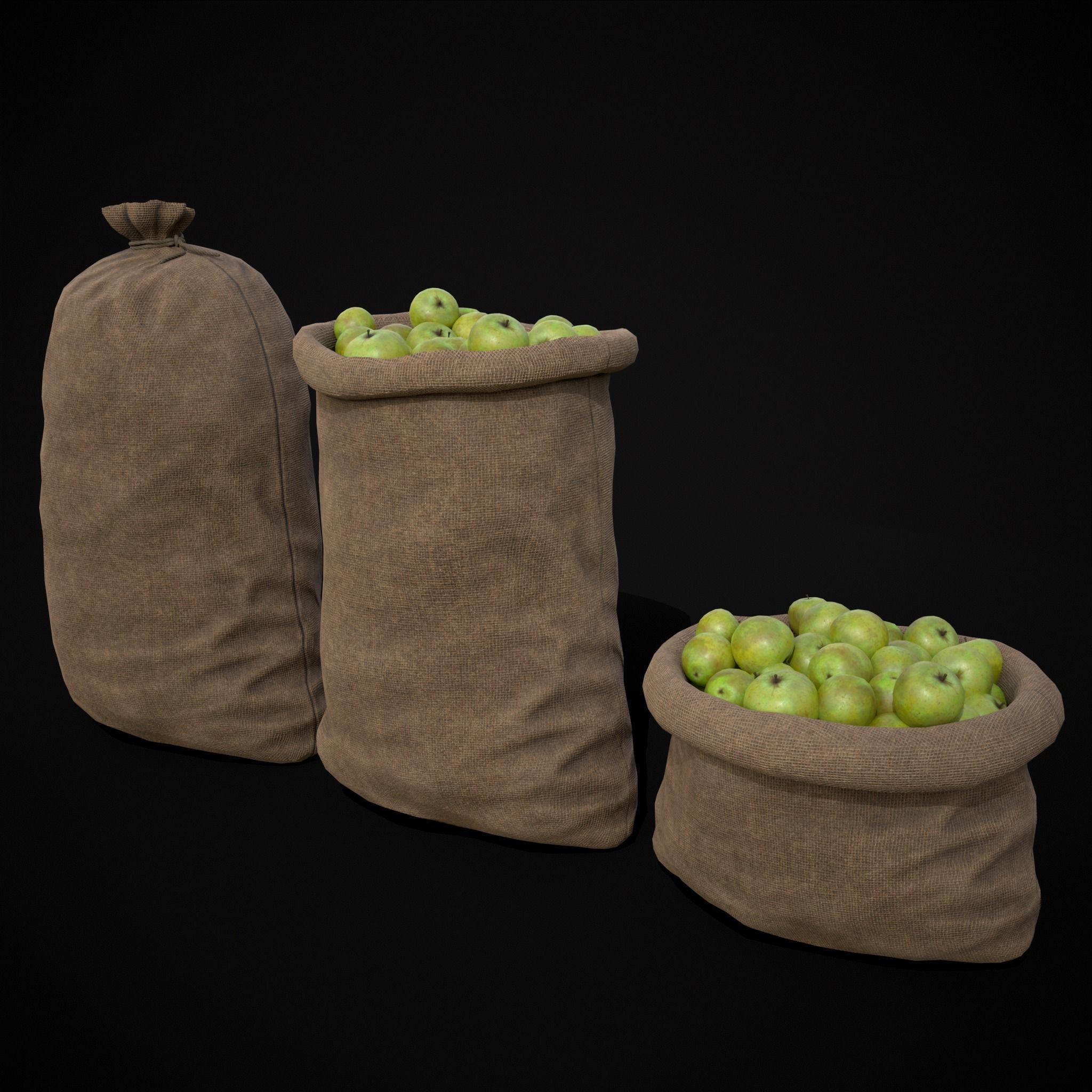 Burlap Sacks of Green Apples Low-poly 3D model_7