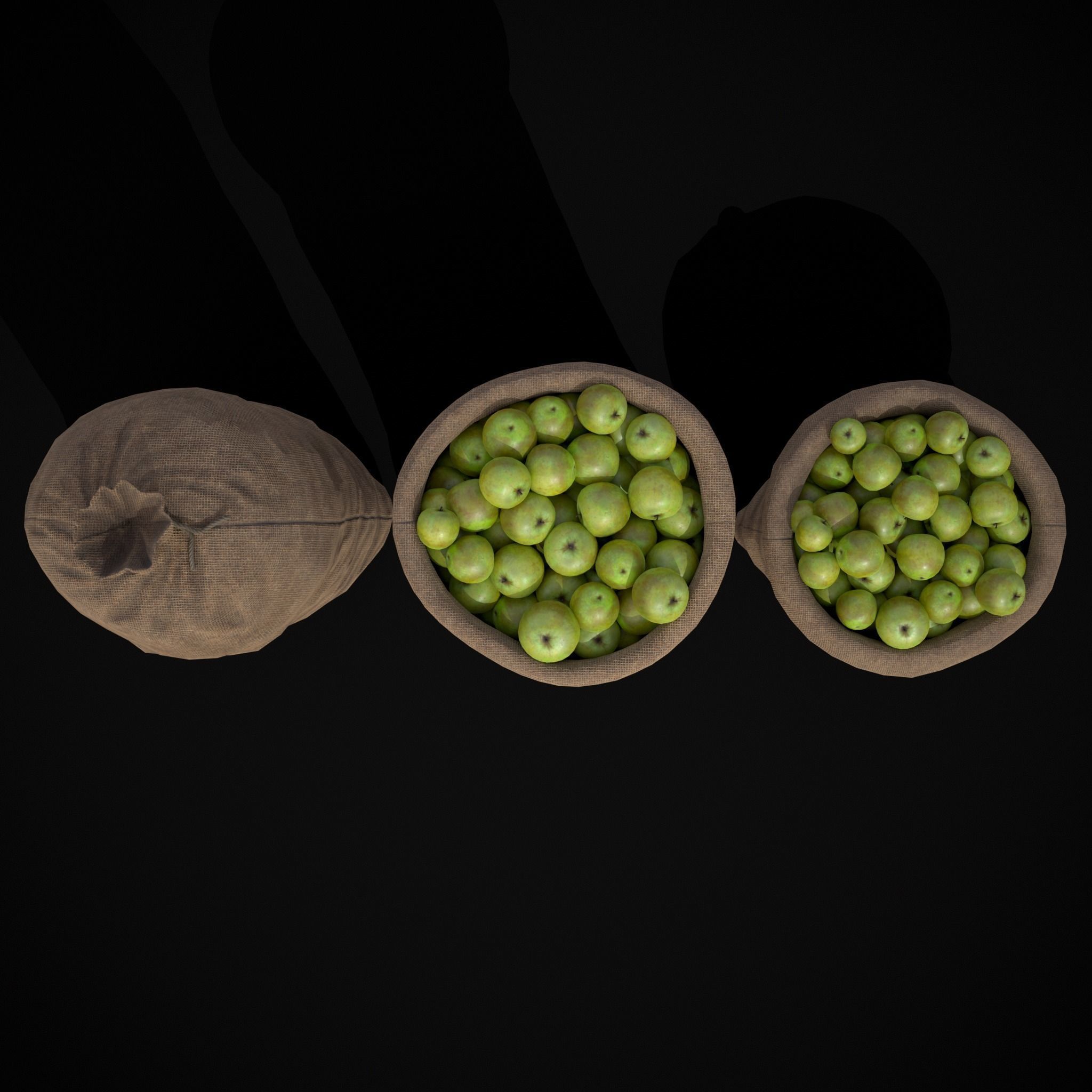 Burlap Sacks of Green Apples Low-poly 3D model_5