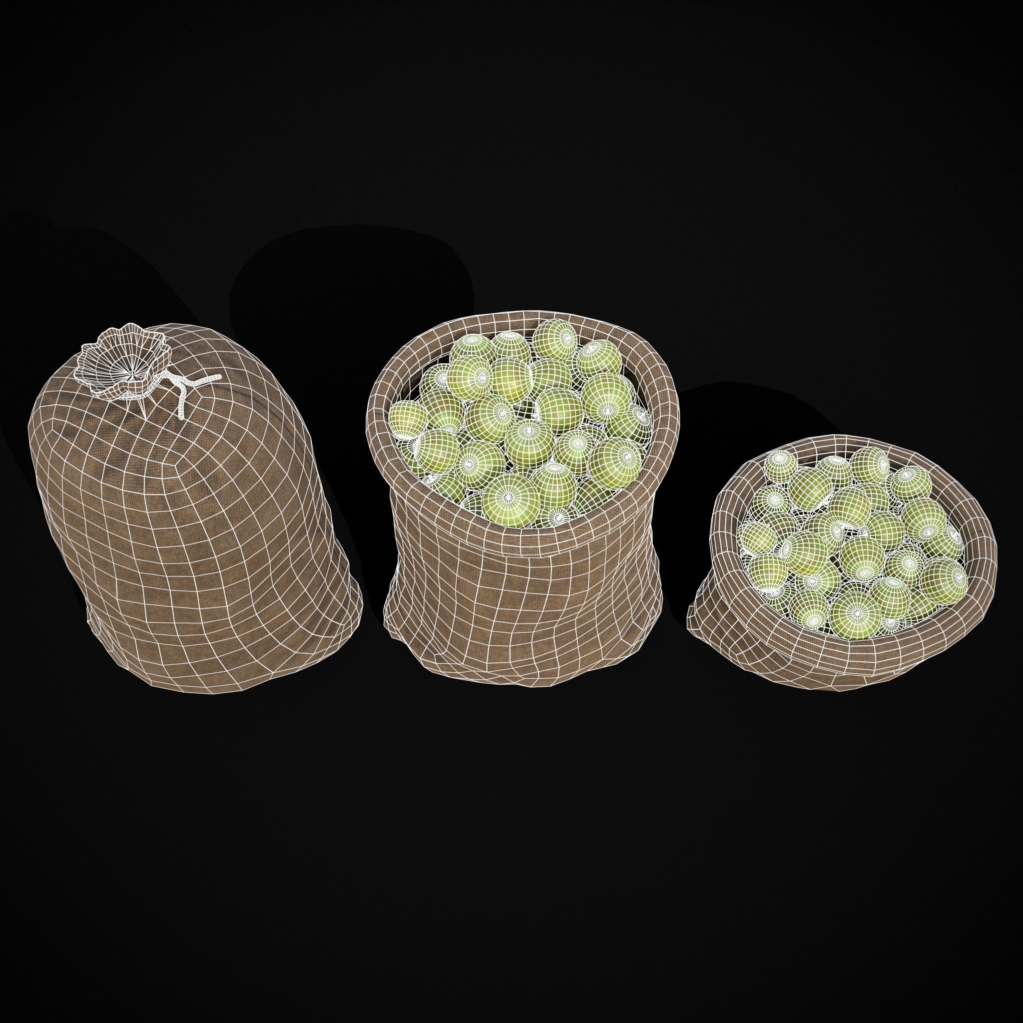 Burlap Sacks of Green Apples Low-poly 3D model_4