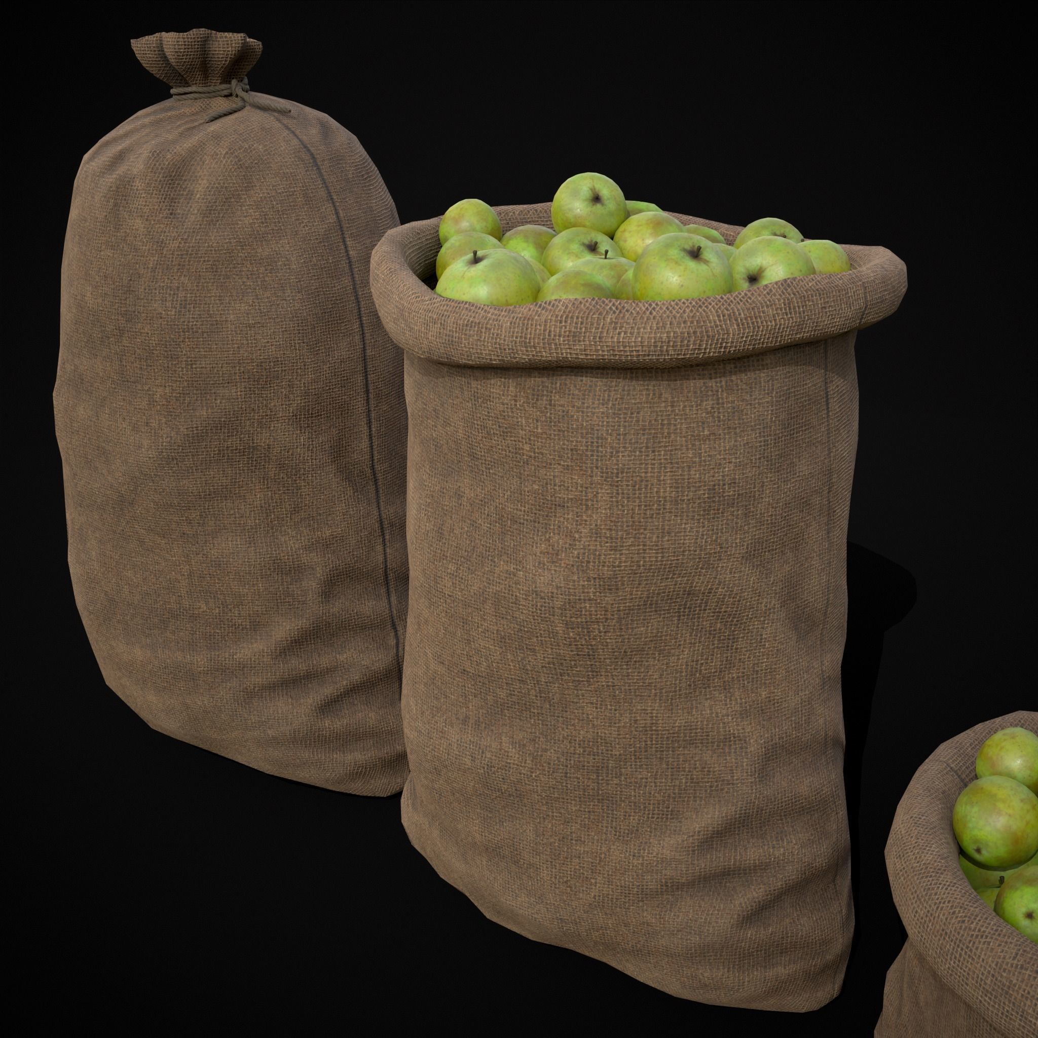 Burlap Sacks of Green Apples Low-poly 3D model_11