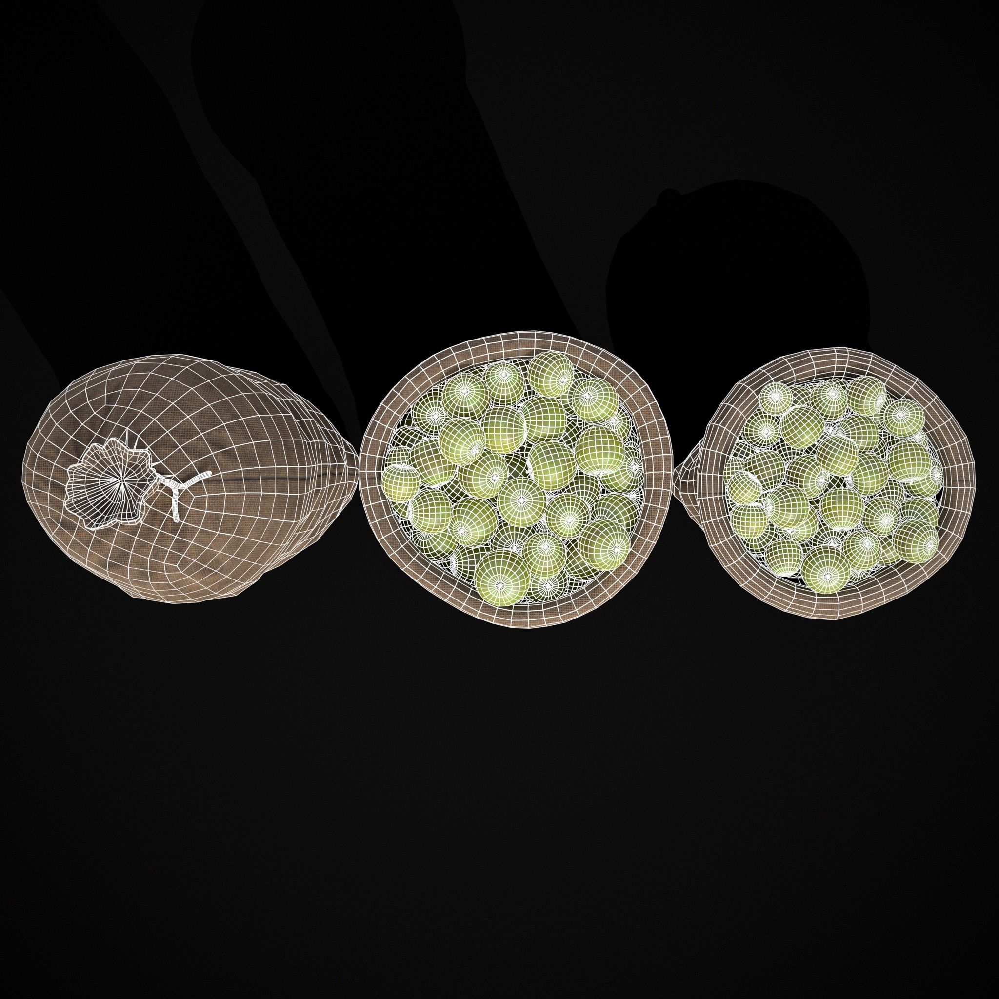 Burlap Sacks of Green Apples Low-poly 3D model_6