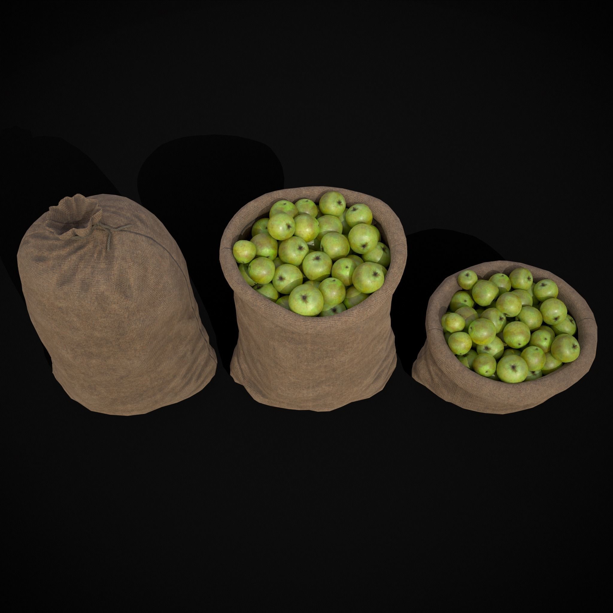 Burlap Sacks of Green Apples Low-poly 3D model_3