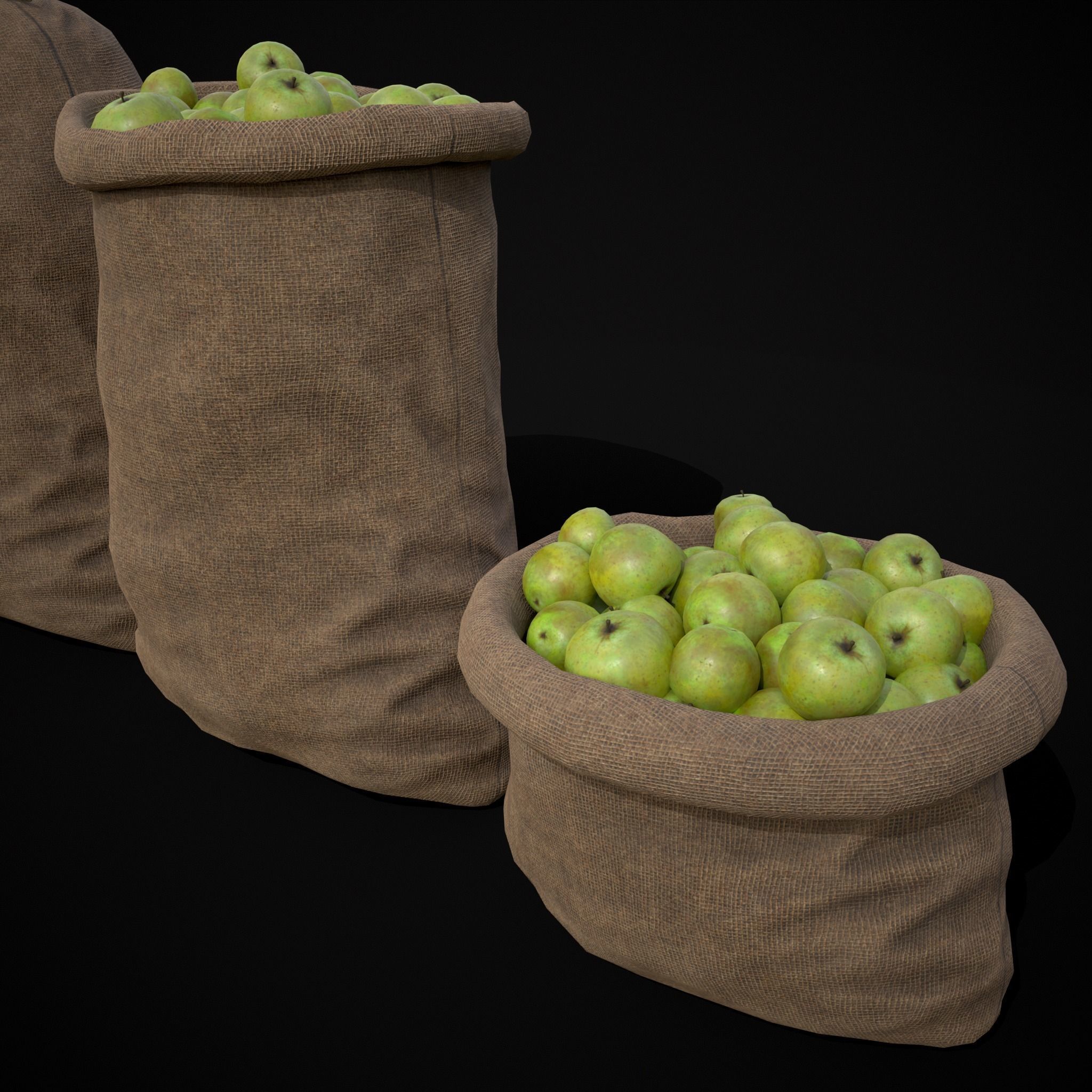 Burlap Sacks of Green Apples Low-poly 3D model_13