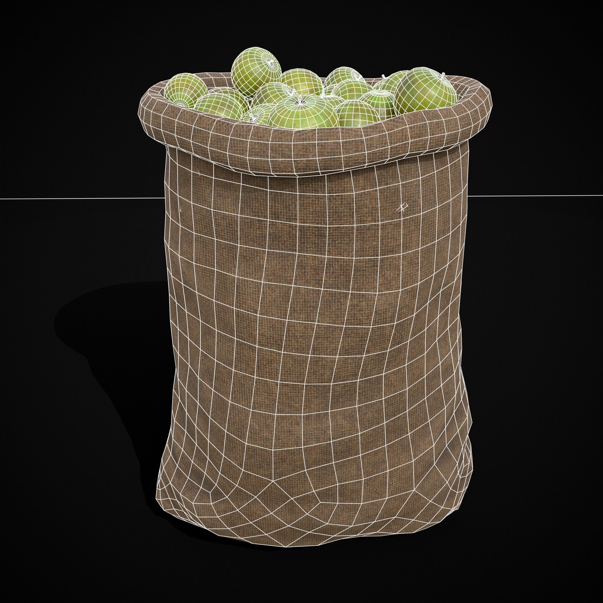 Burlap Sacks of Green Apples Low-poly 3D model_18