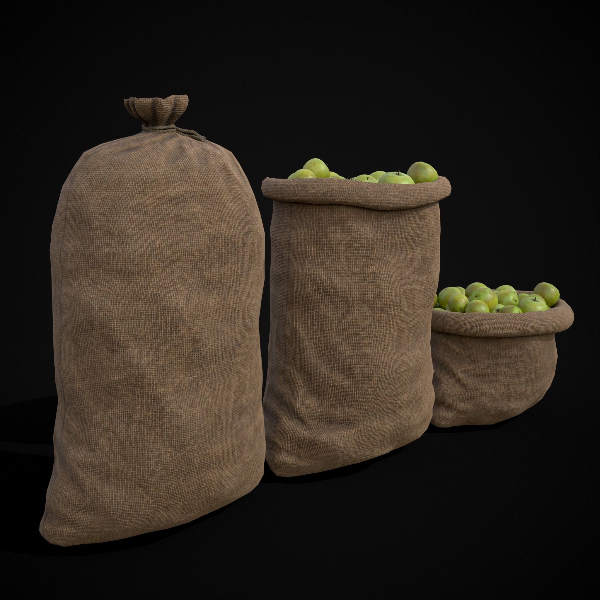 Burlap Sacks of Green Apples Low-poly 3D model_9