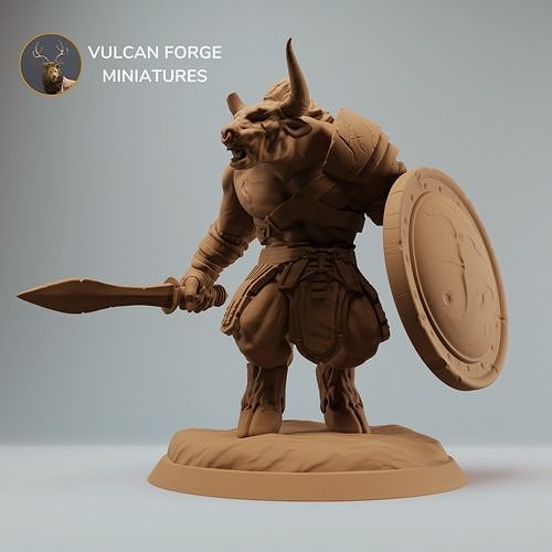 Minotaur Gladiator with sword and shield - pre supported 3D print model