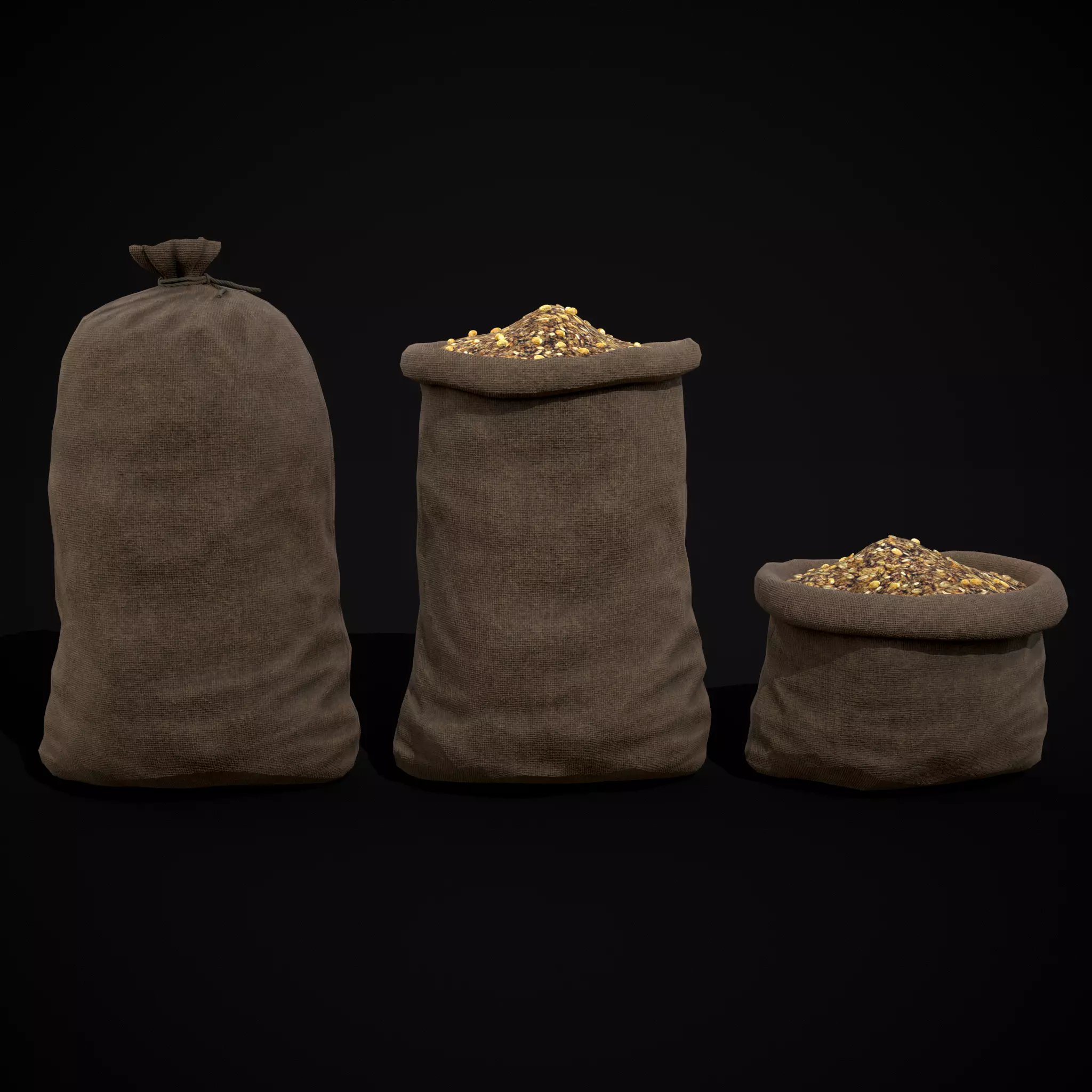 Burlap Sacks of Oats Low-poly 3D model_0