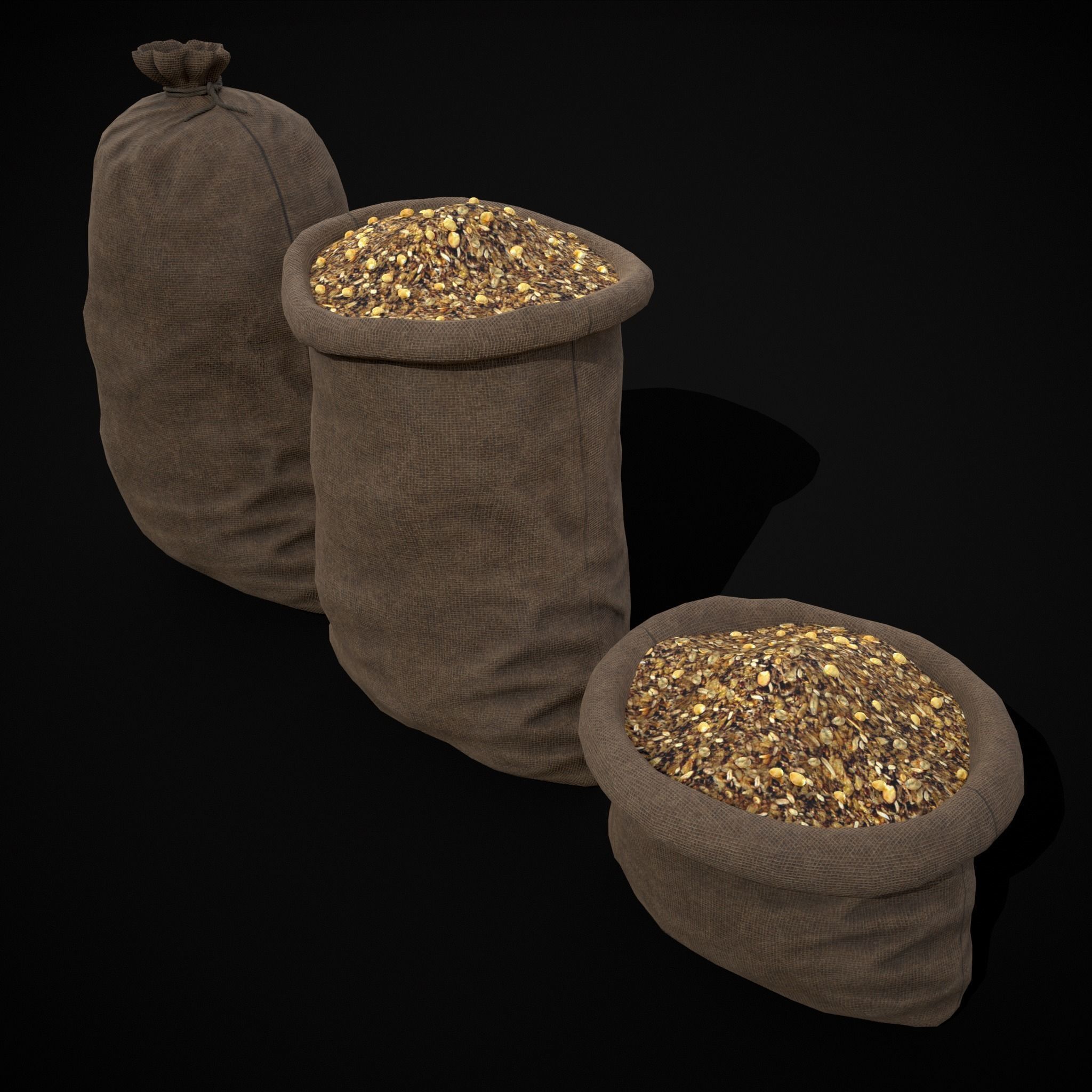 Burlap Sacks of Oats Low-poly 3D model_7
