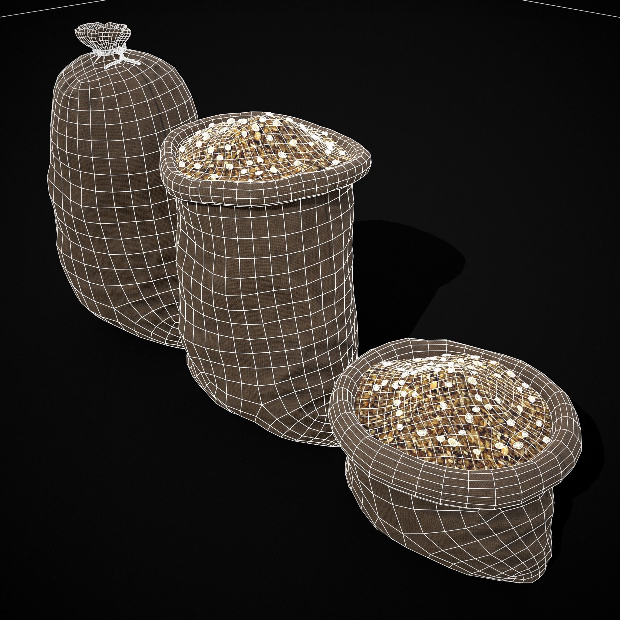 Burlap Sacks of Oats Low-poly 3D model_8