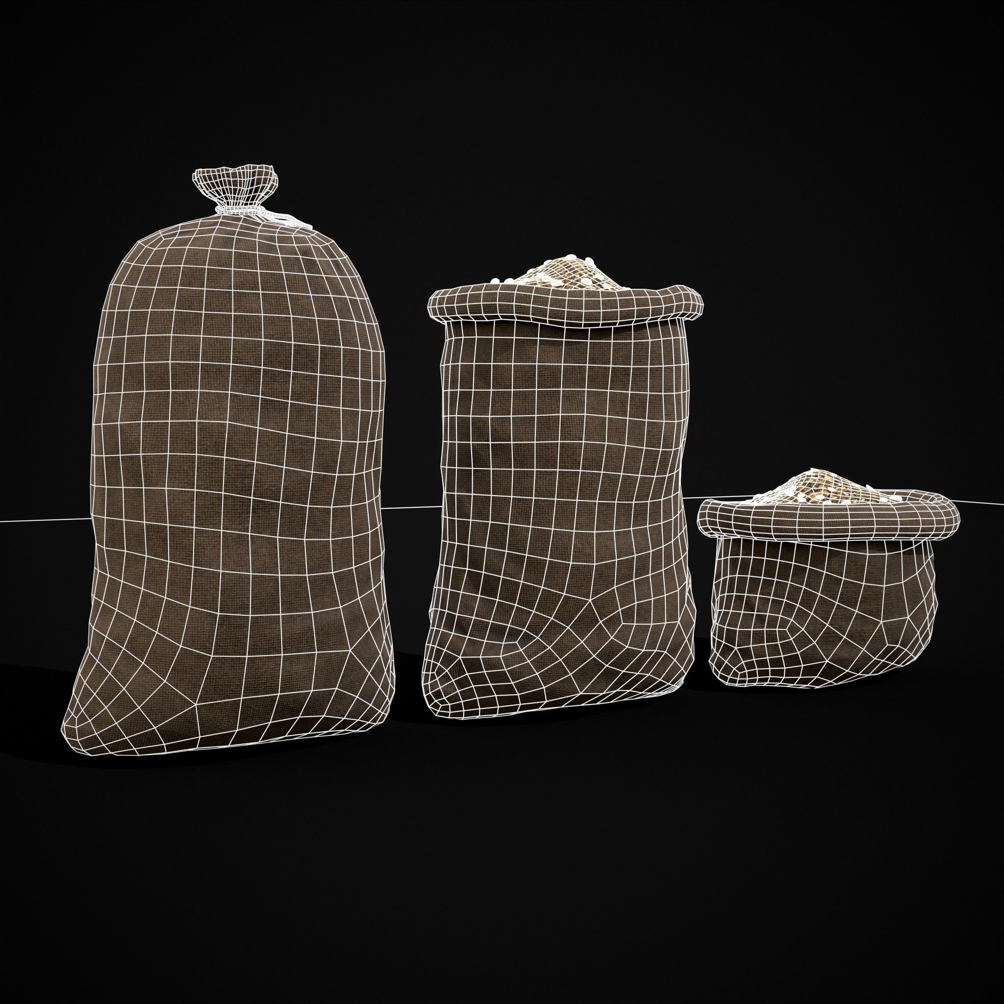 Burlap Sacks of Oats Low-poly 3D model_20
