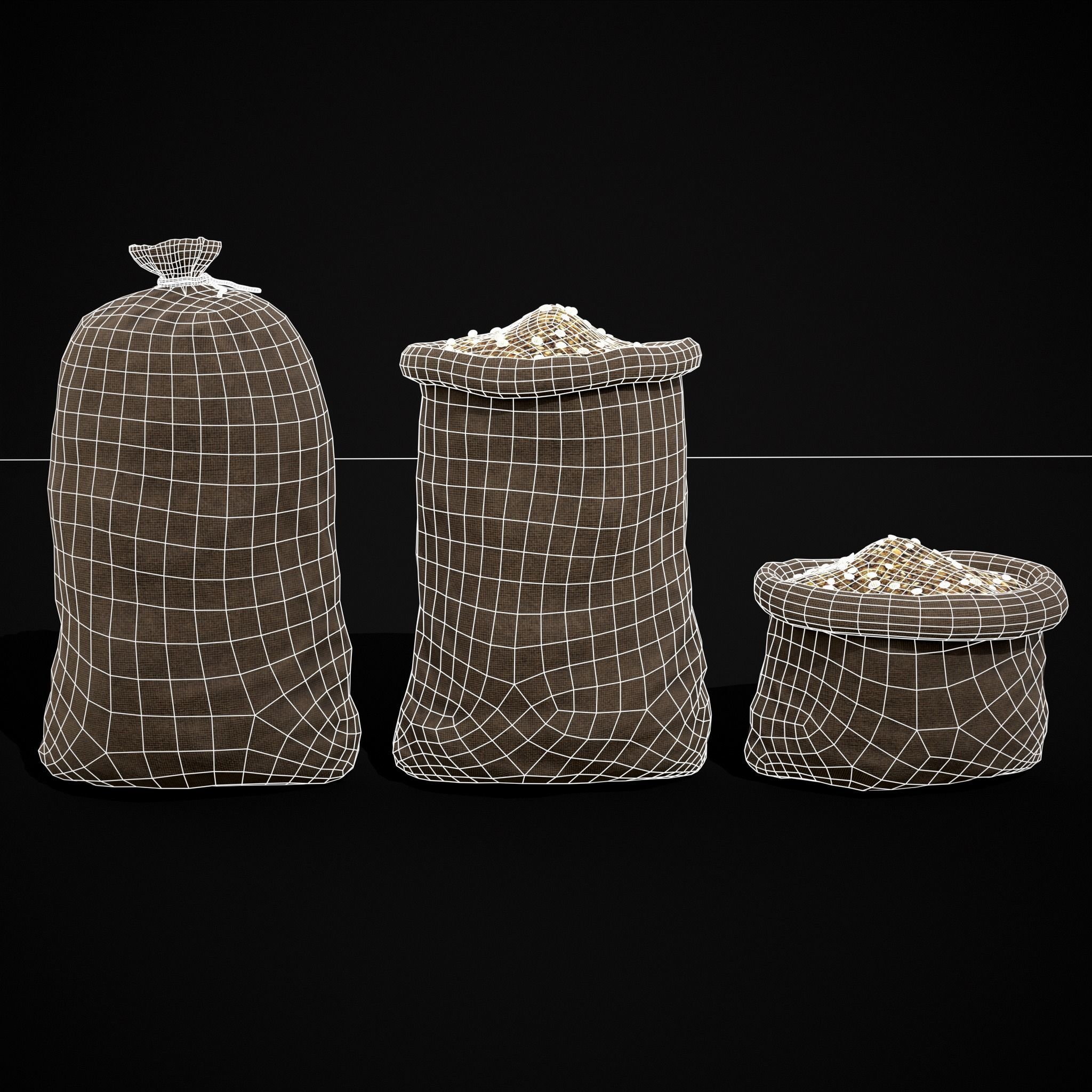 Burlap Sacks of Oats Low-poly 3D model_2