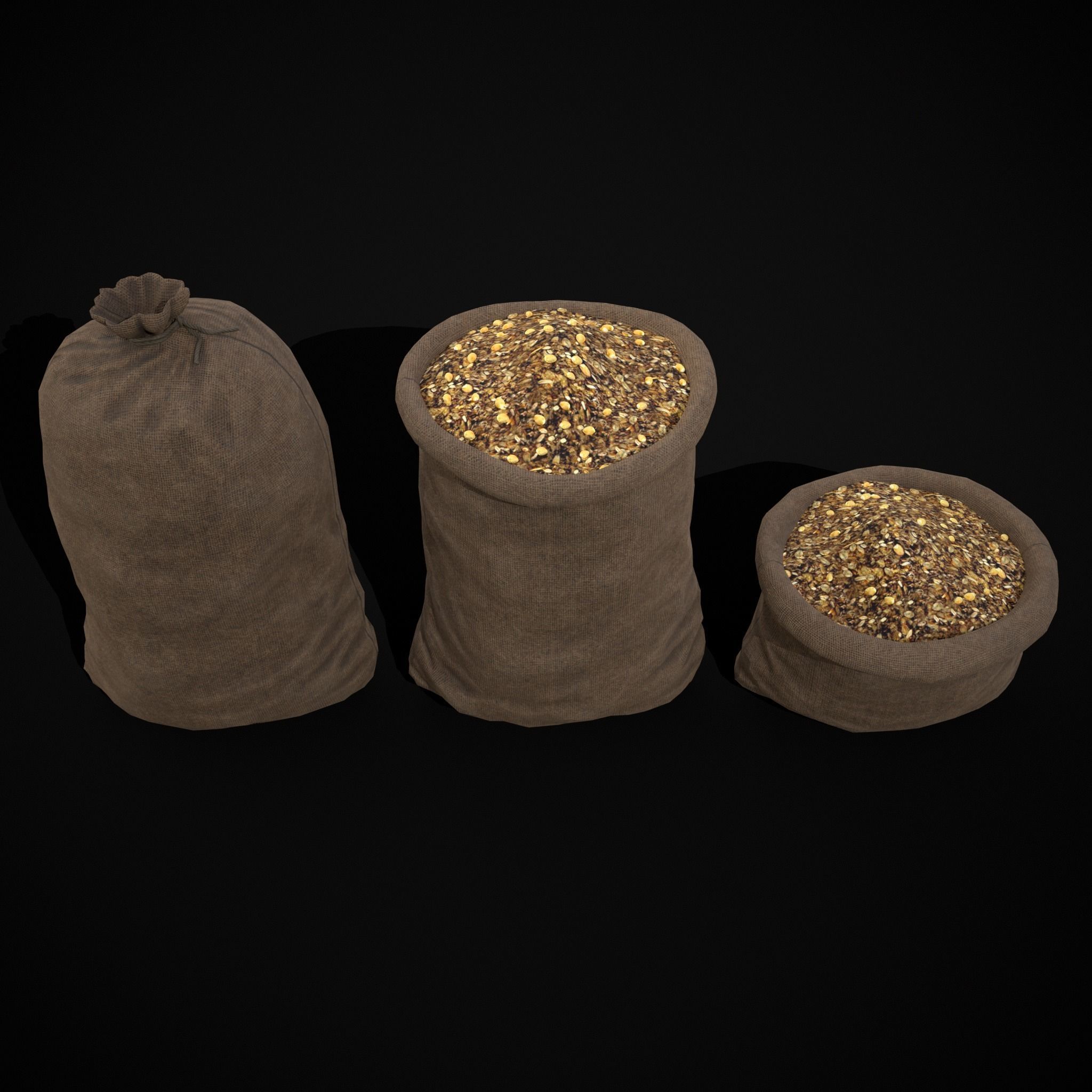 Burlap Sacks of Oats Low-poly 3D model_3