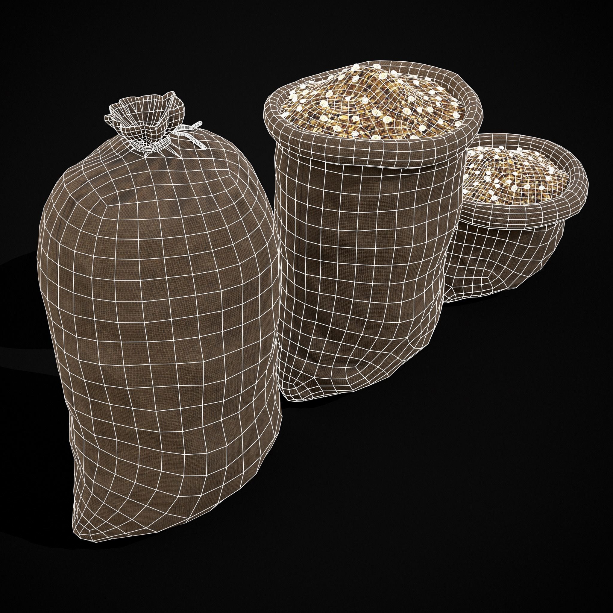 Burlap Sacks of Oats Low-poly 3D model_10