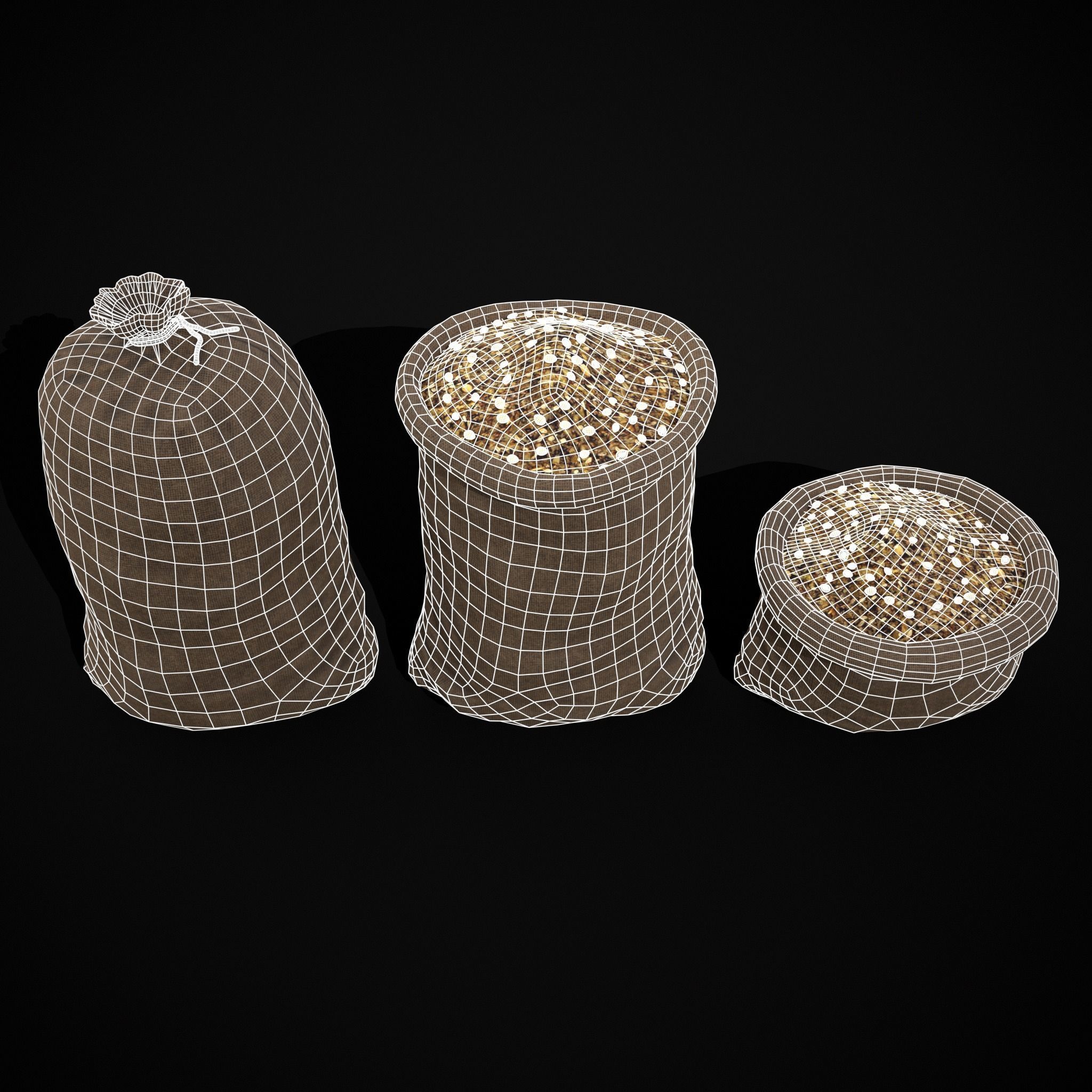 Burlap Sacks of Oats Low-poly 3D model_4