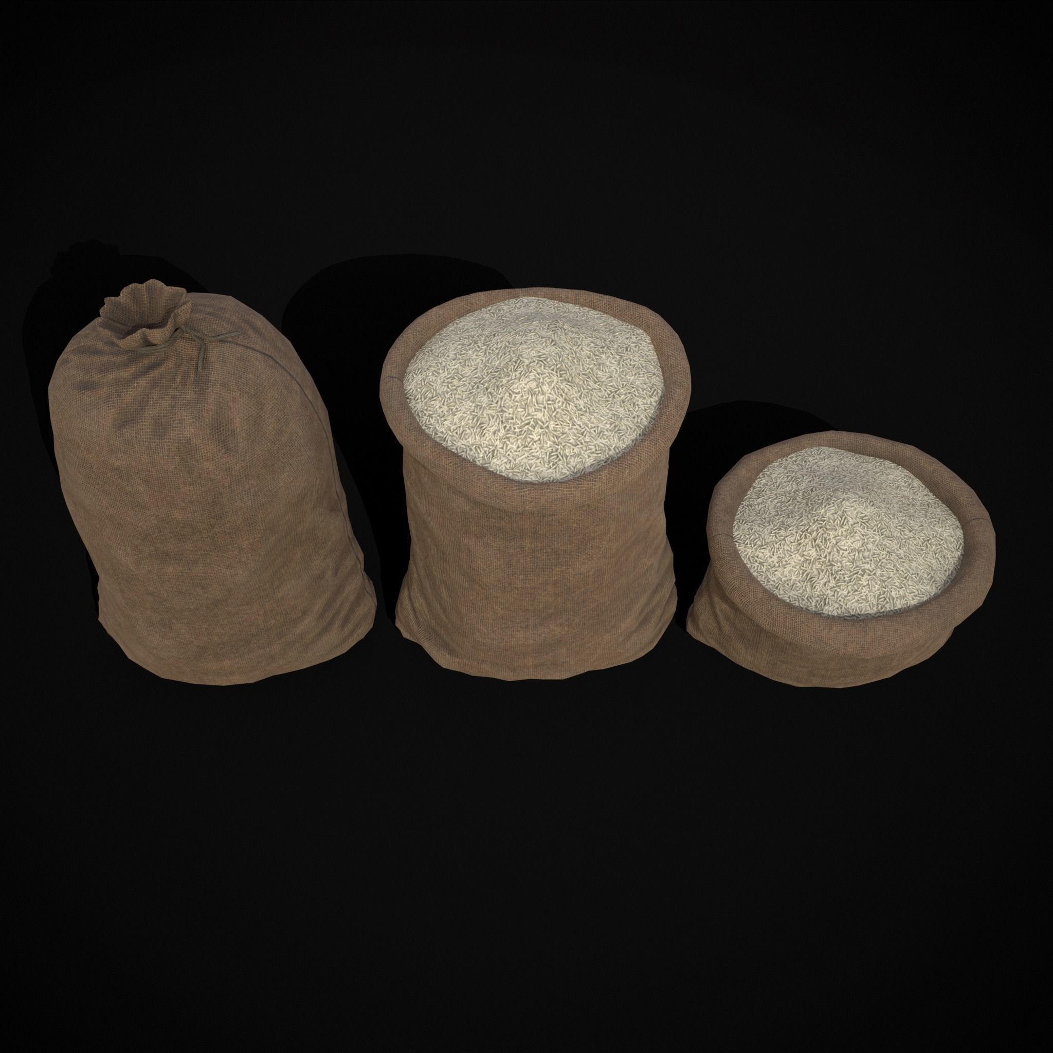 Burlap Sacks of Rice Low-poly 3D model_3