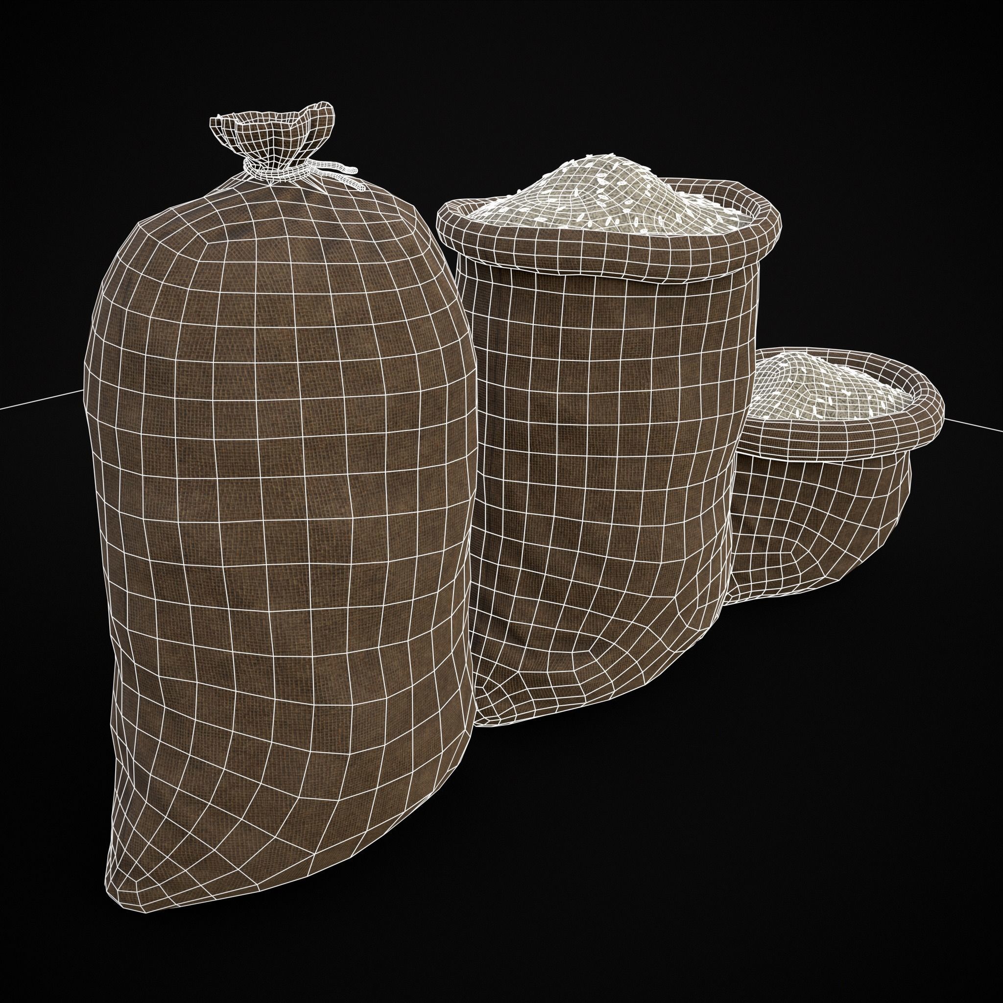Burlap Sacks of Rice Low-poly 3D model_10