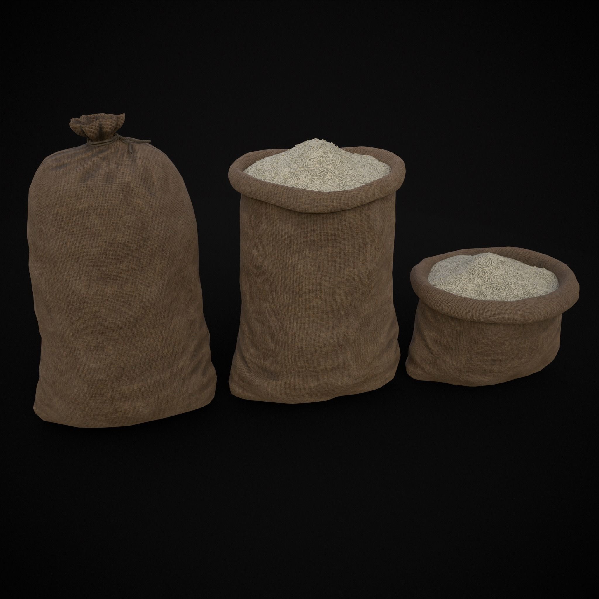 Burlap Sacks of Rice Low-poly 3D model_19