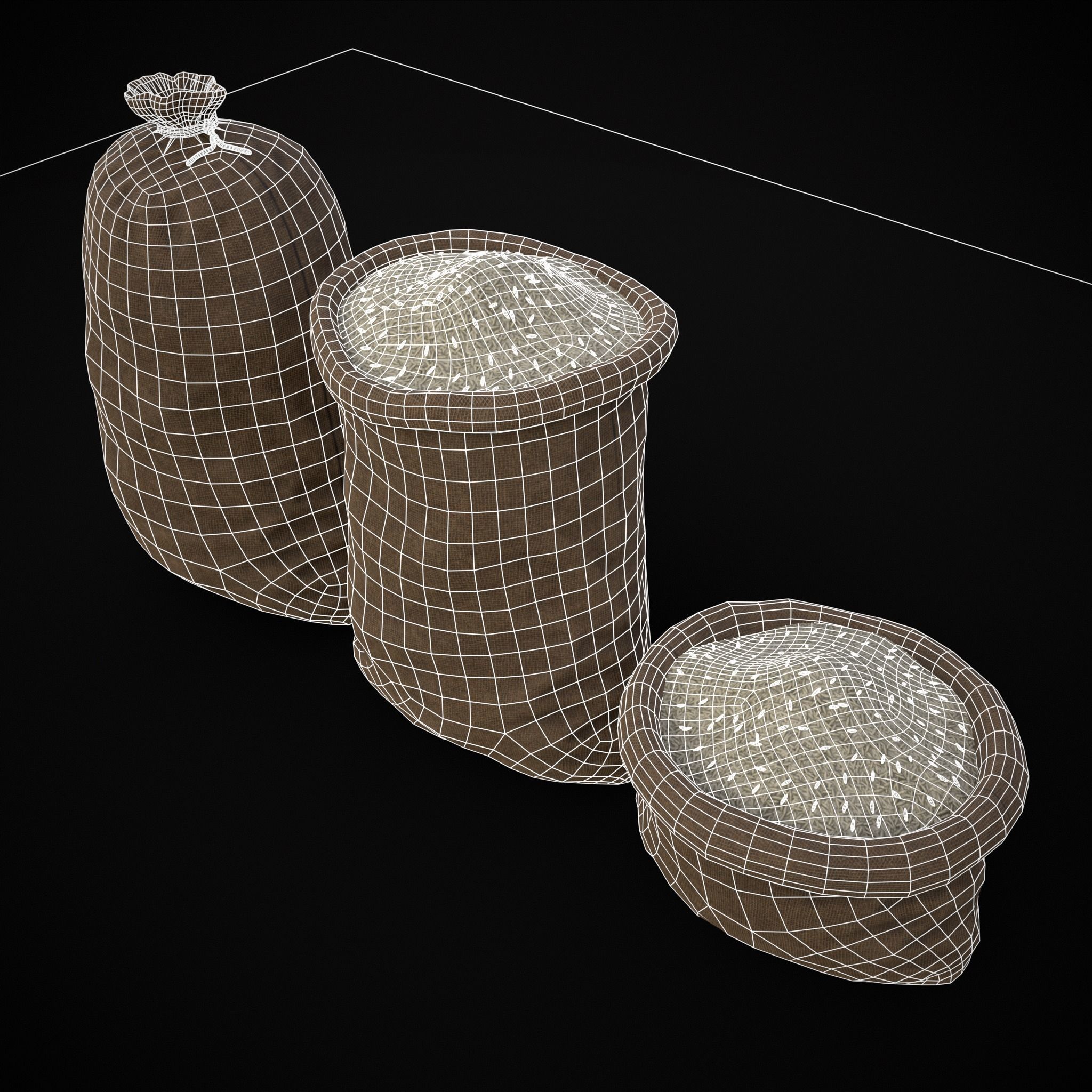 Burlap Sacks of Rice Low-poly 3D model_8