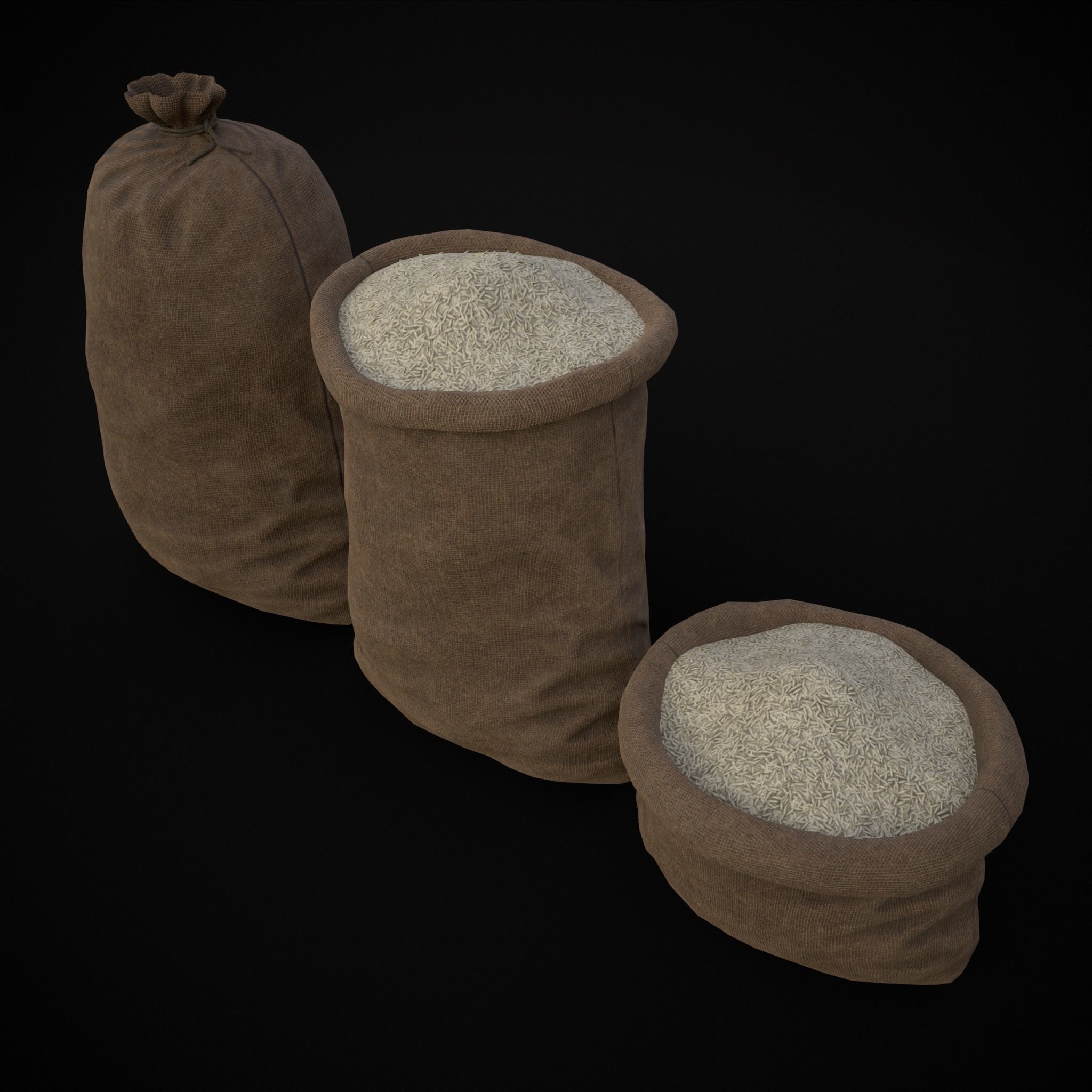 Burlap Sacks of Rice Low-poly 3D model_7