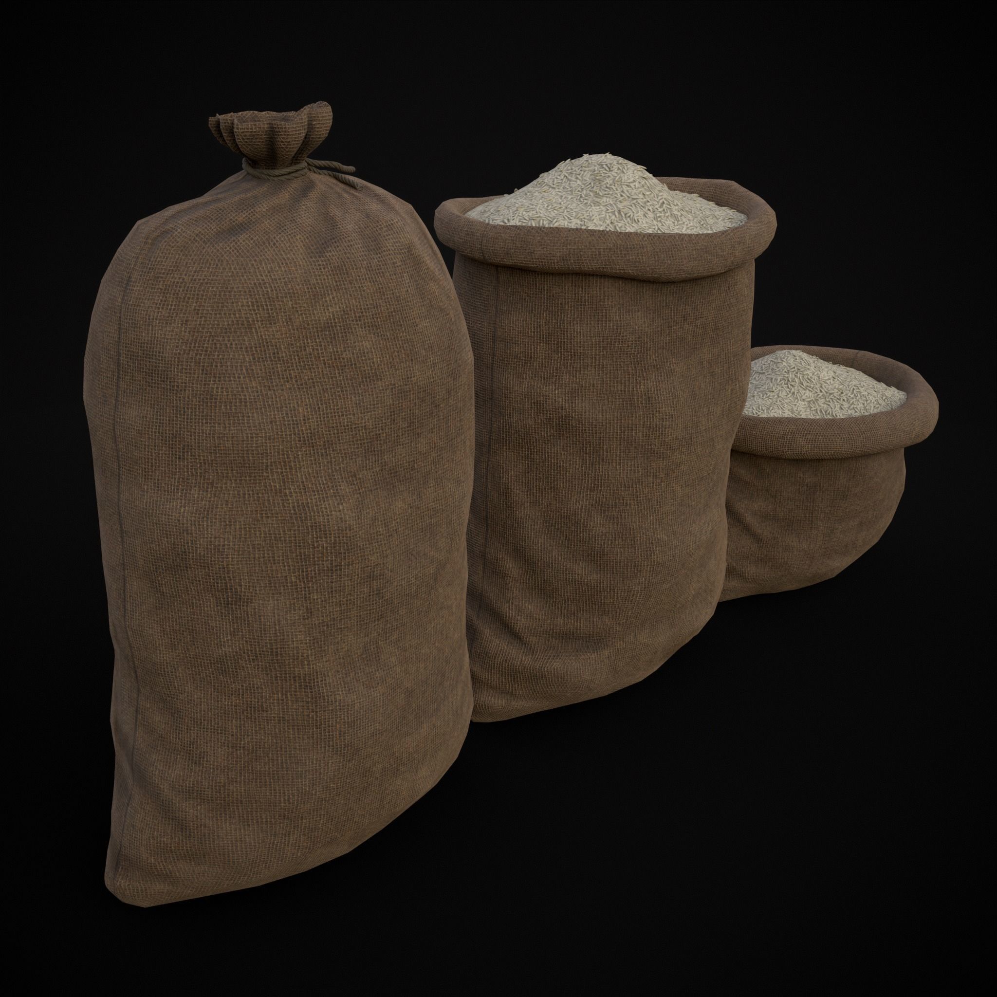 Burlap Sacks of Rice Low-poly 3D model_9