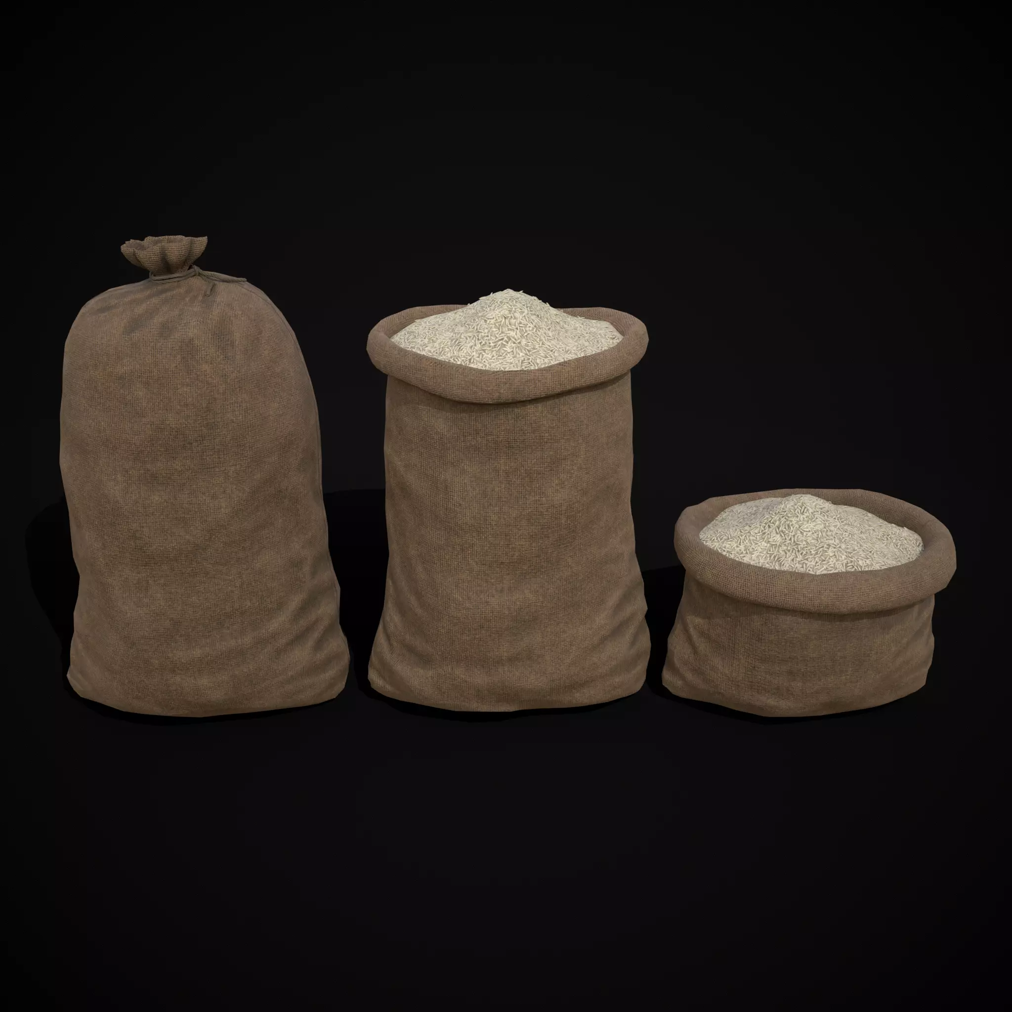 Burlap Sacks of Rice Low-poly 3D model_0