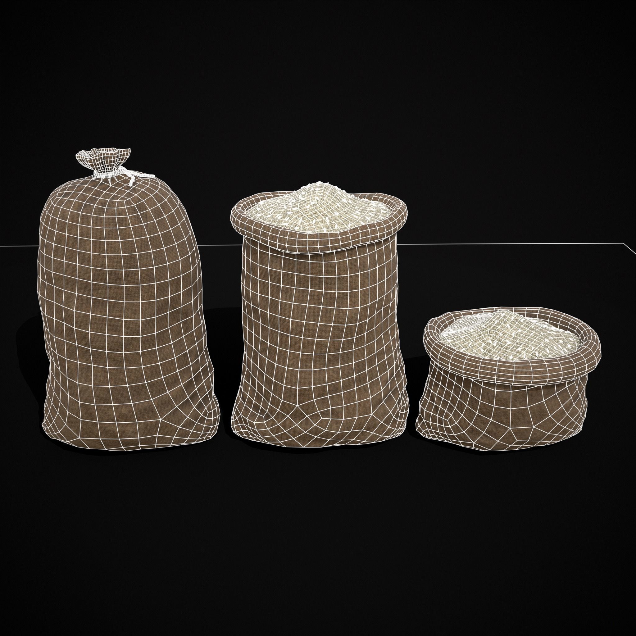 Burlap Sacks of Rice Low-poly 3D model_2