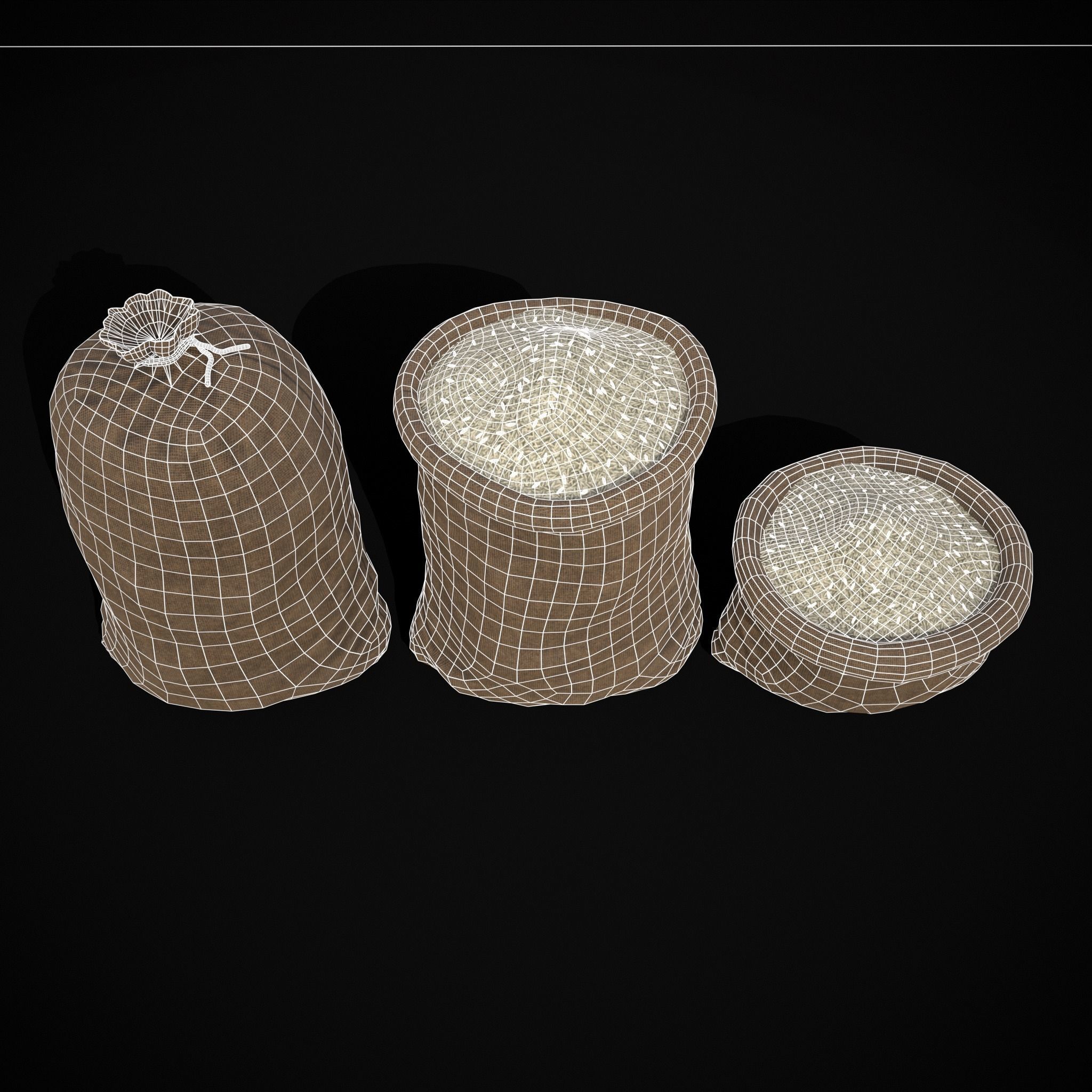 Burlap Sacks of Rice Low-poly 3D model_4